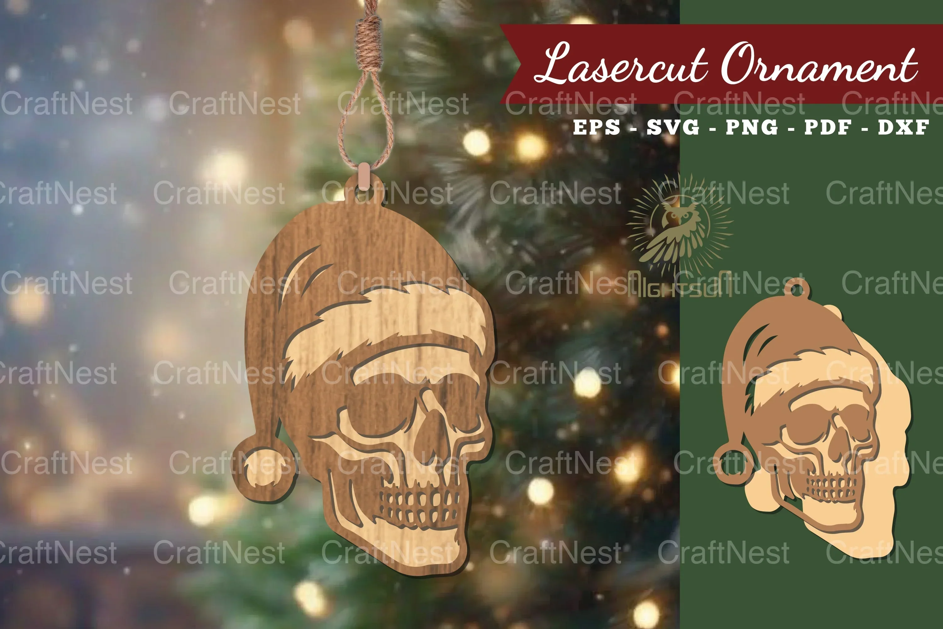 1662 Christmas Skull Lasercut Ornament Clipart Bundle