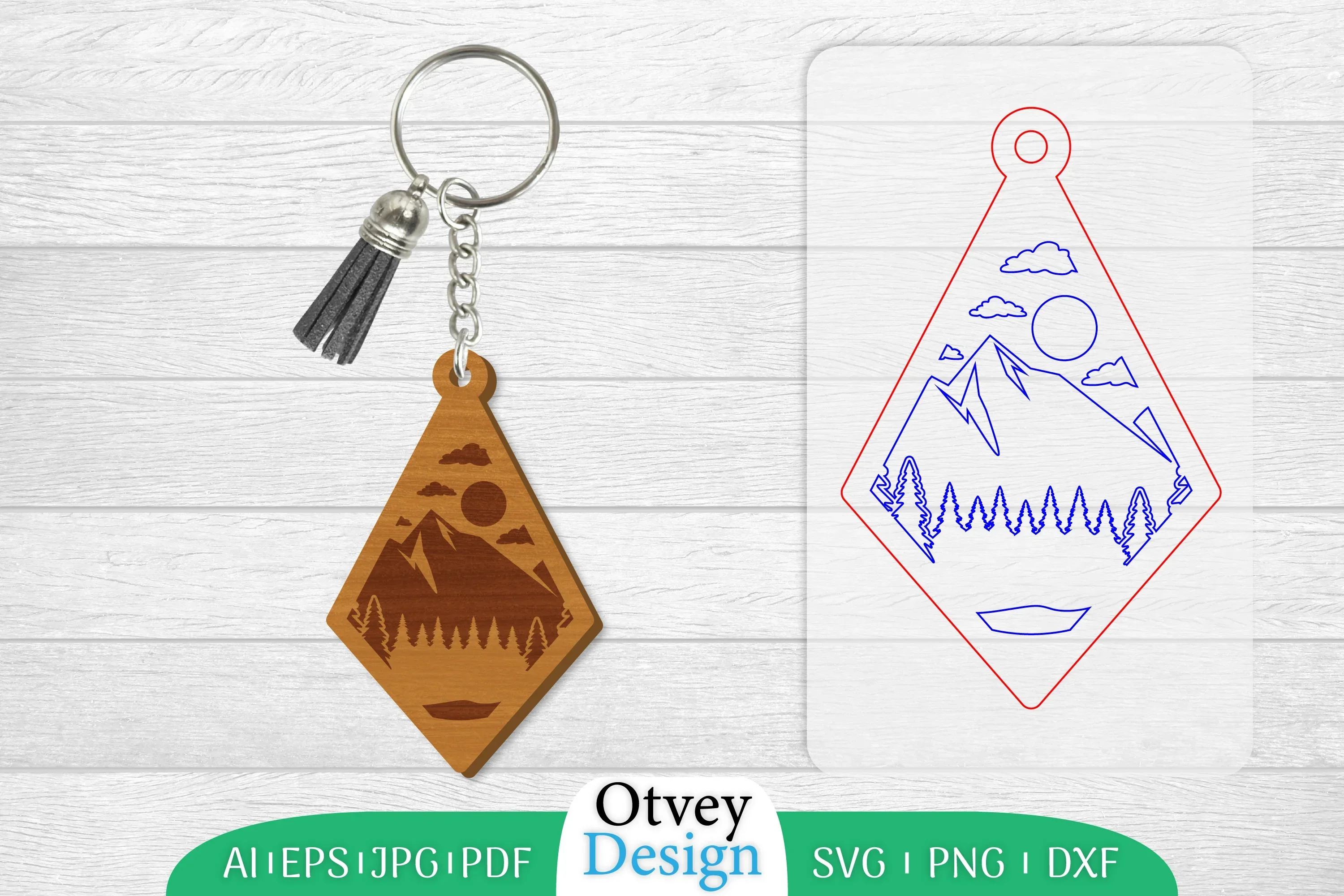 Keychain Sunset Mountain Lasercut SVG Bundle