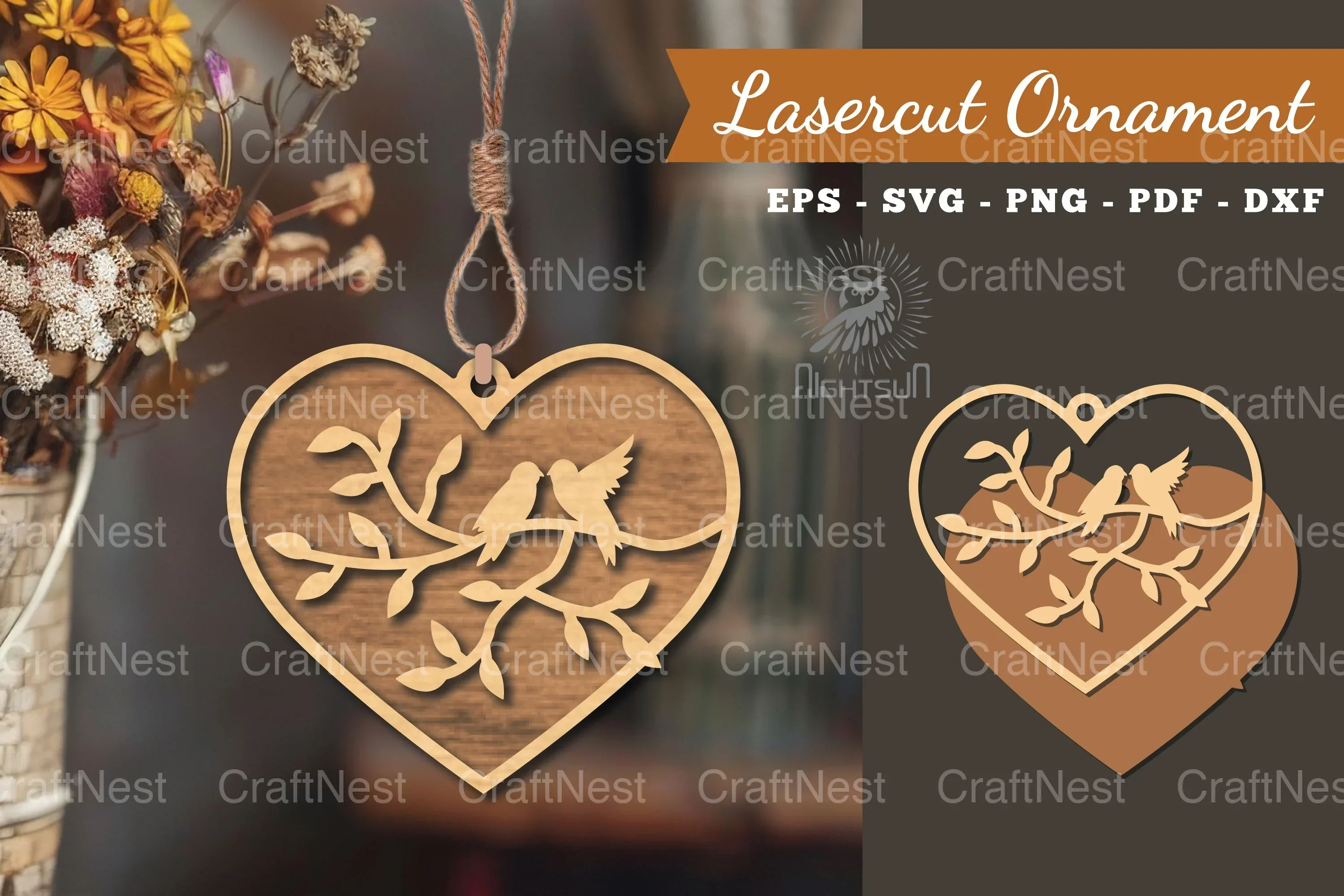 1791 Couple Birds Laser Cut Ornament Design
