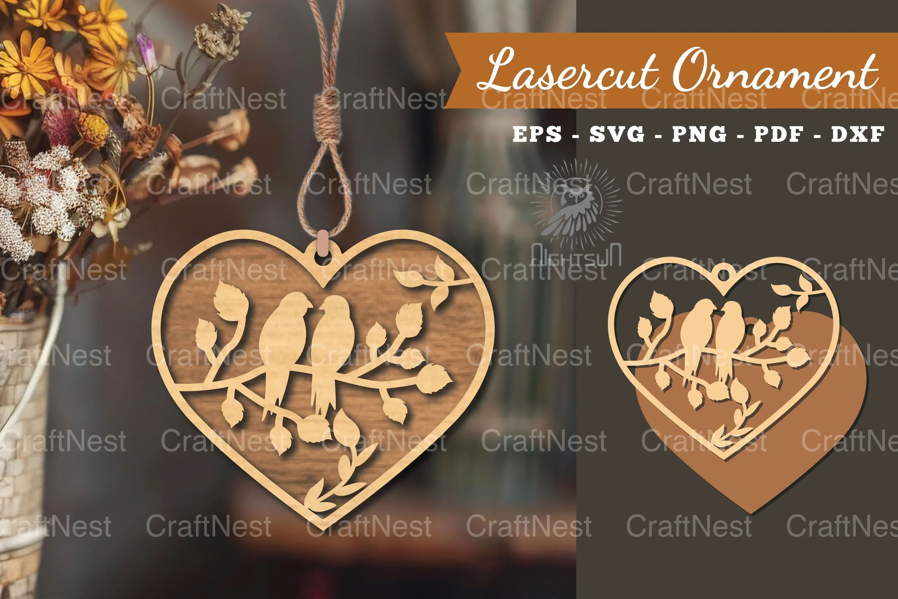 1792 Couple Birds Laser Cut Ornament Design
