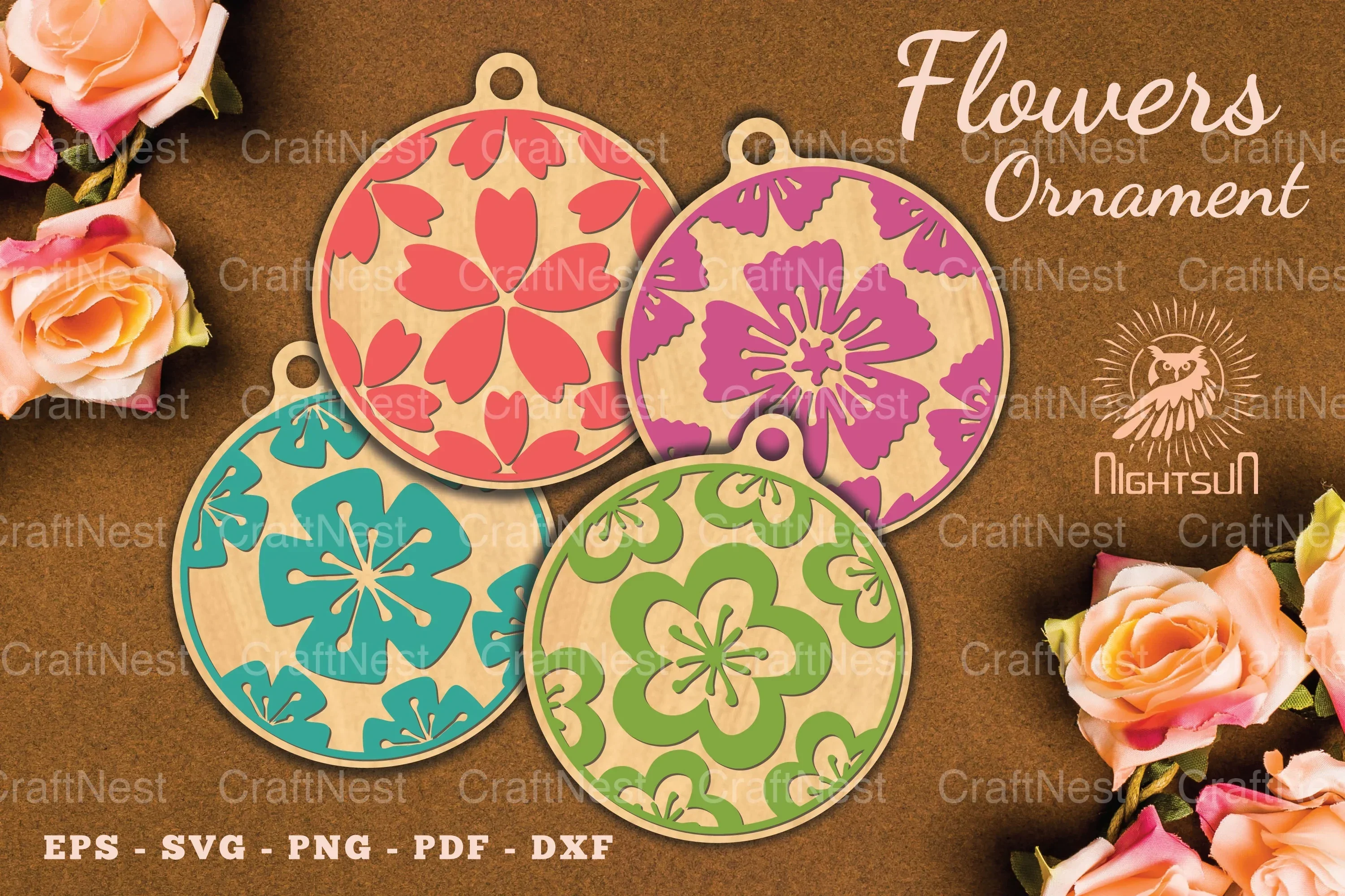 3890 Flowers Round Ornament Clipart Bundle