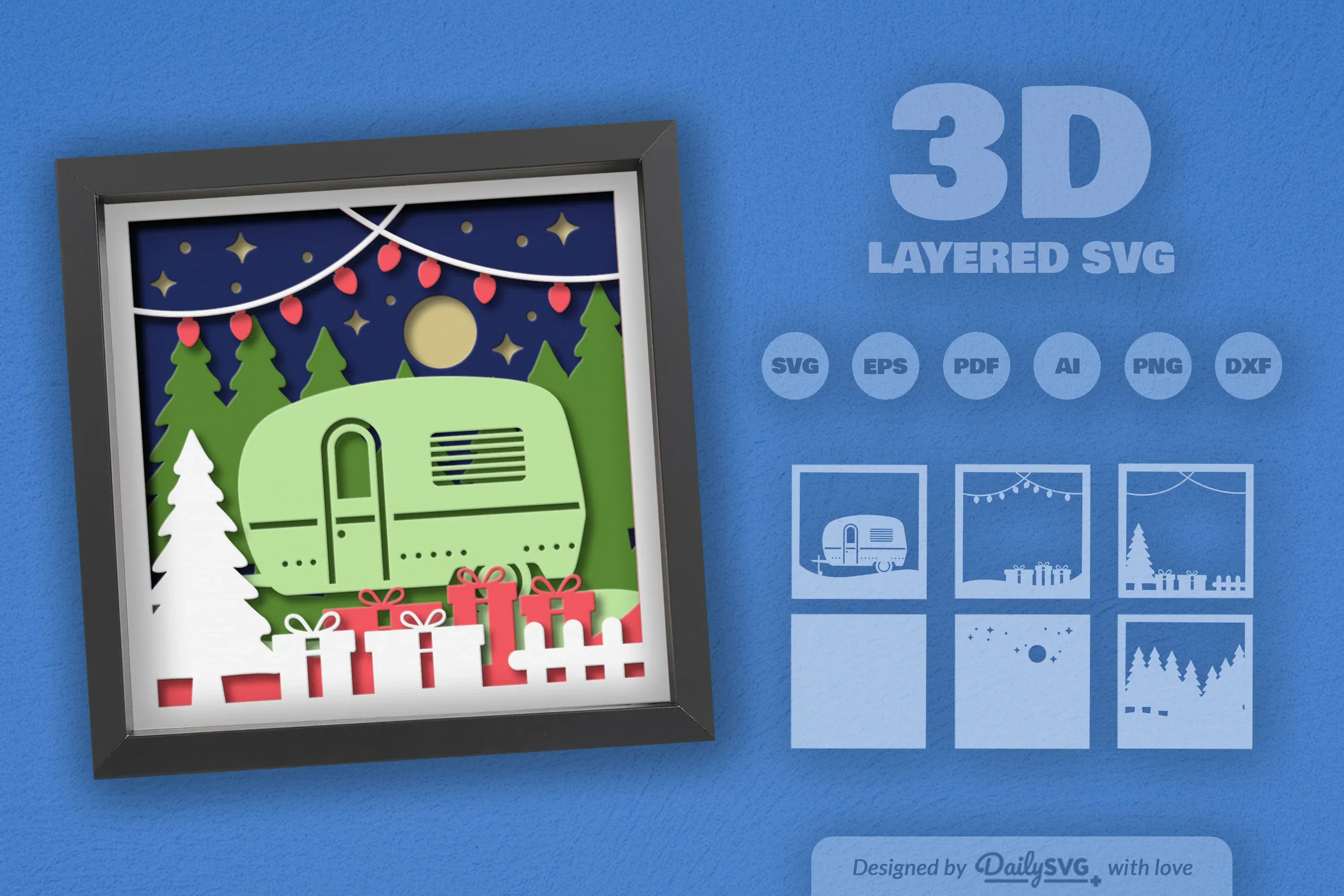 3D Christmas Camper Papercut SVG Bundle - Image 2