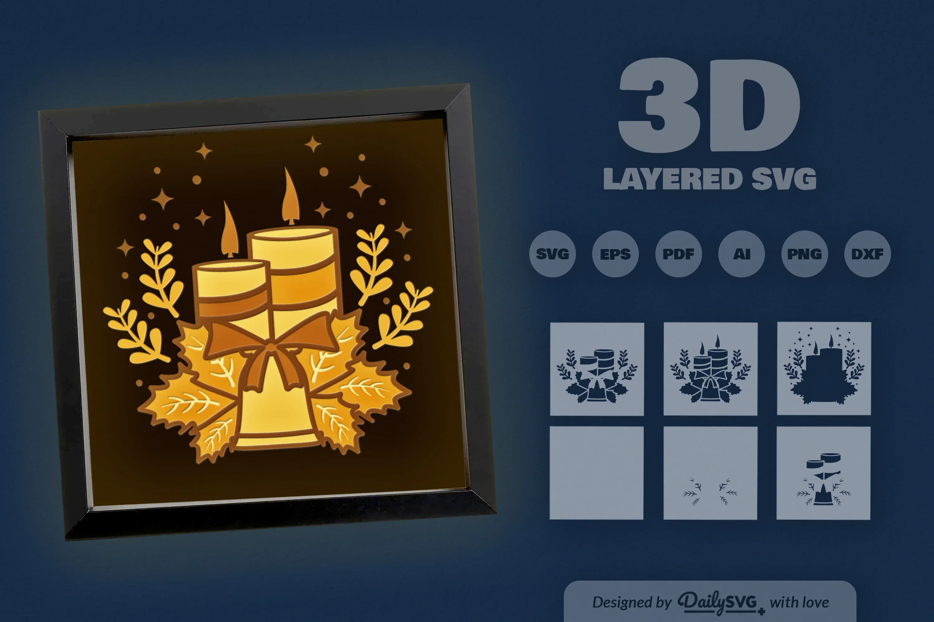 3D Christmas Candle Papercut SVG Bundle - Image 3