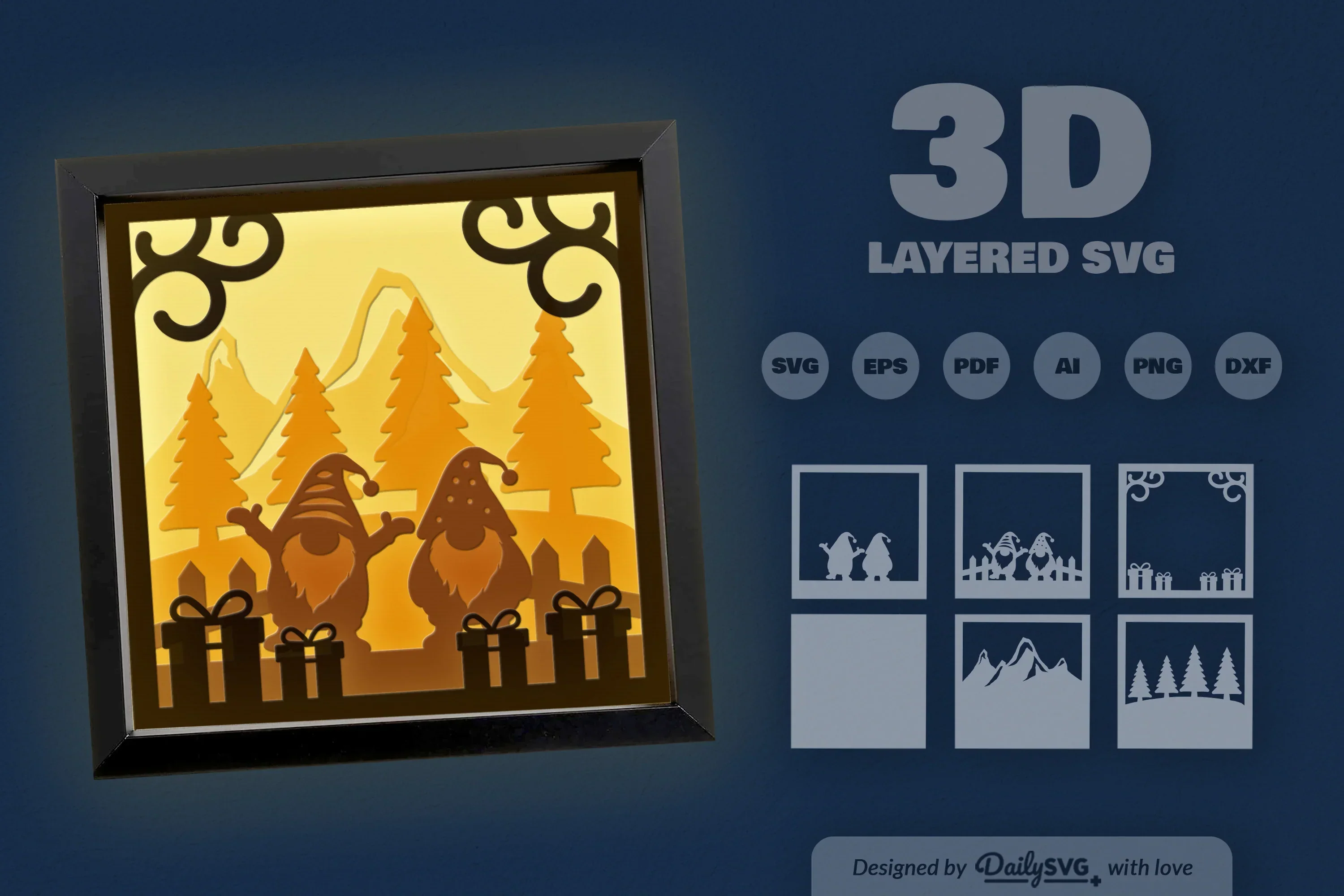 3D Christmas Gnomes in Snowy Scene Papercut SVG Bundle - Image 3