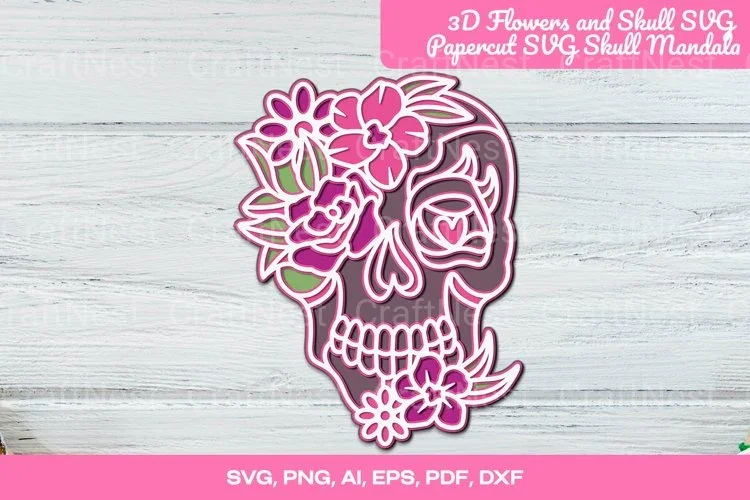 3D Flowers and Skull Mandala Clipart Bundle