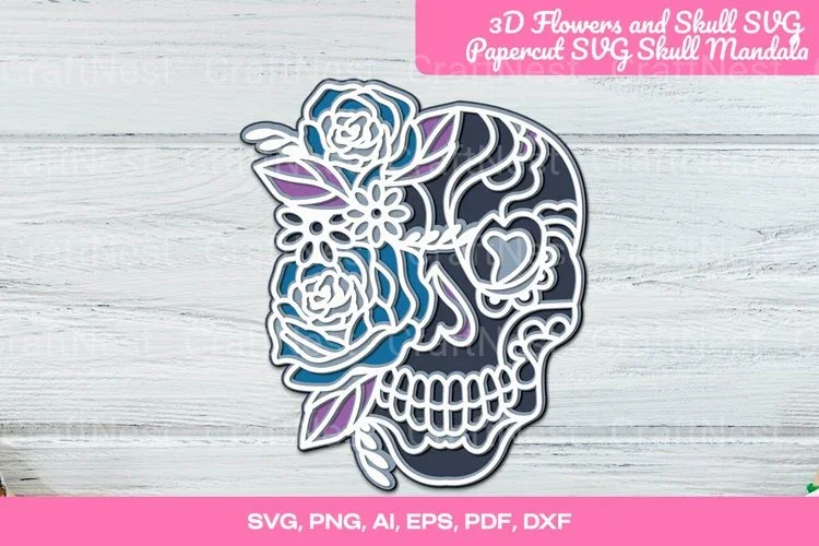 3D Flowers and Skull Mandala Clipart Bundle