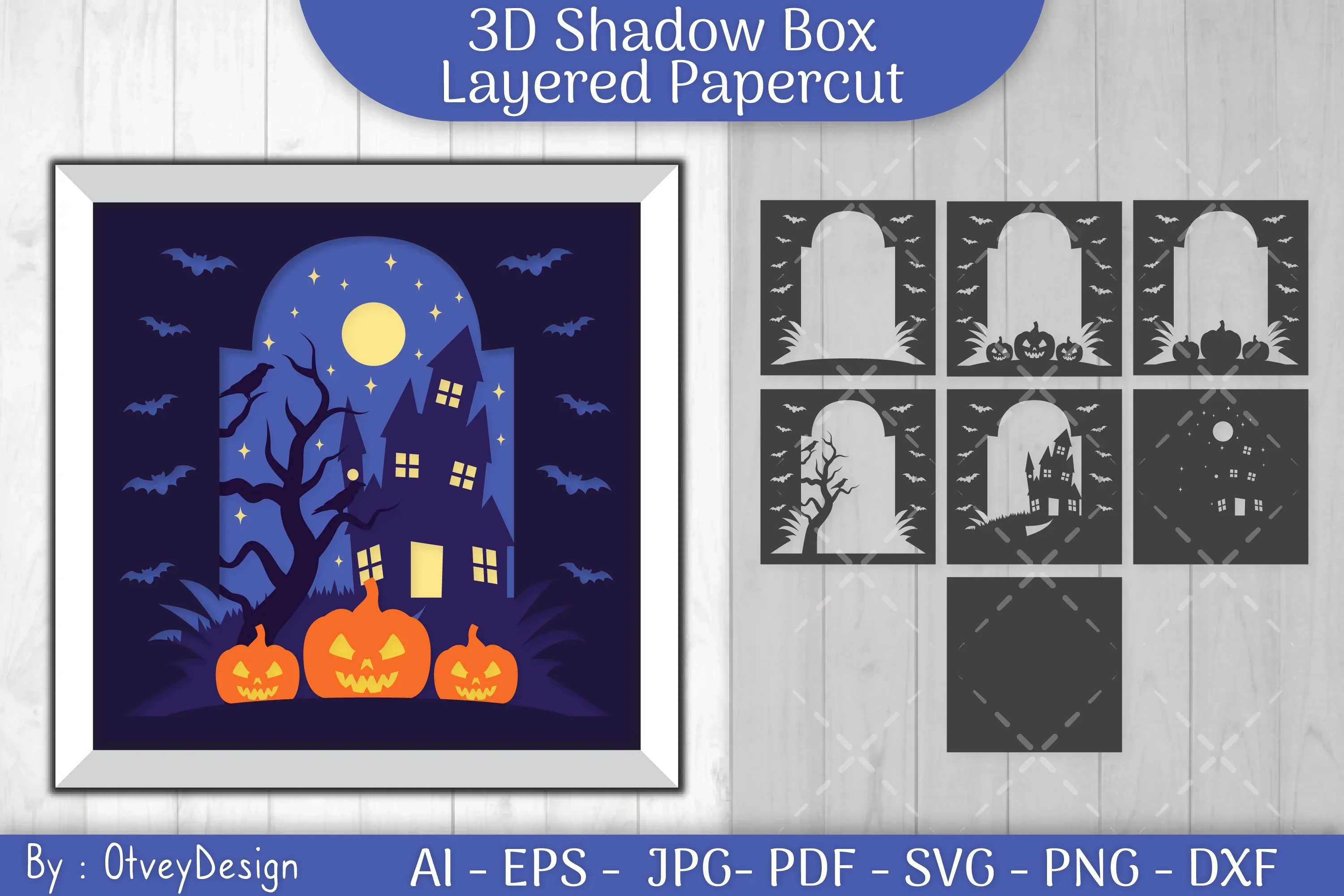 3D Halloween Grave Shadow Box Scene SVG Bundle