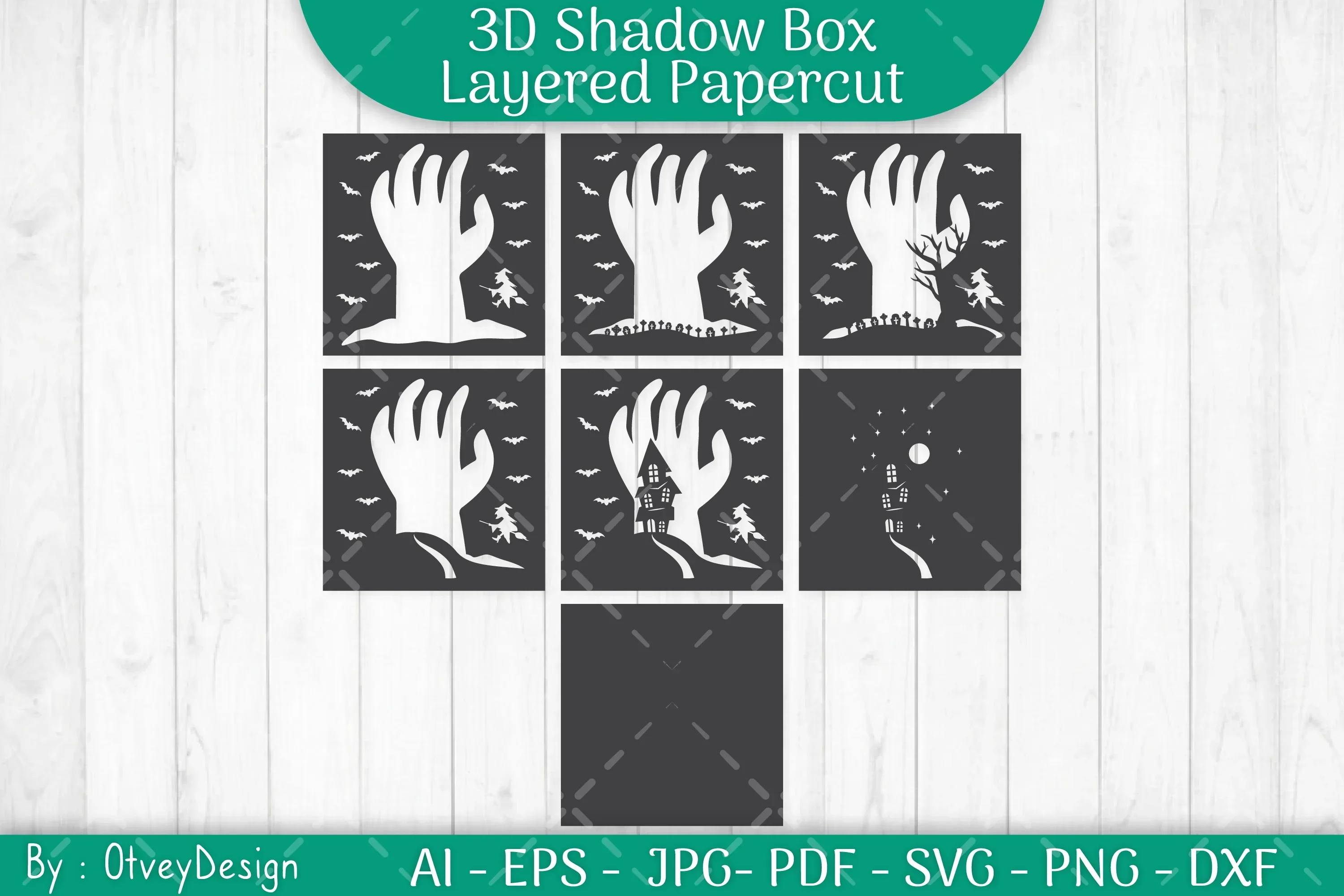 3D Halloween Scene Hand Shadow Box SVG Bundle - Image 2