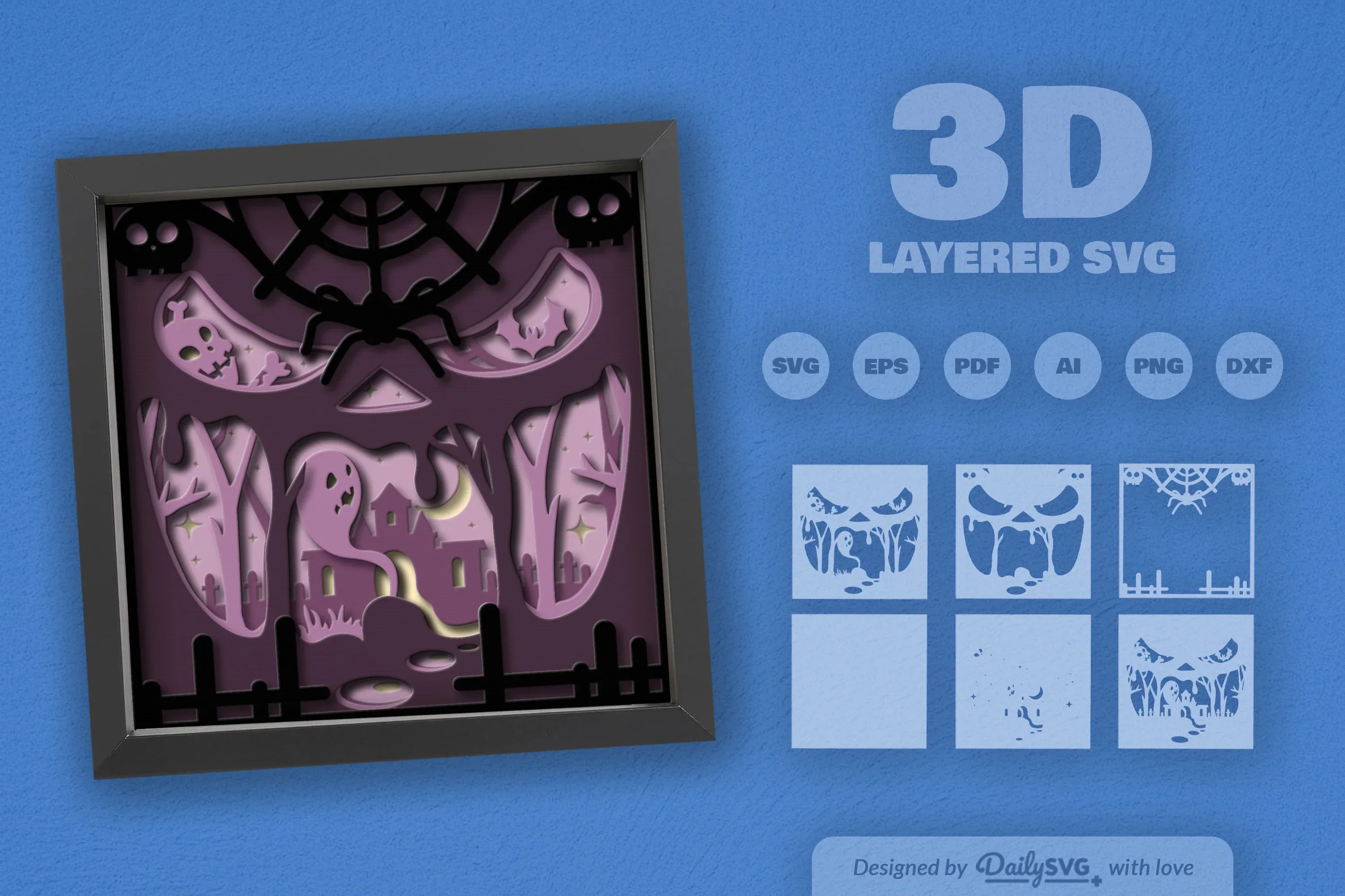3D Halloween Scene Inside Scary Face Papercut SVG Bundle - Image 2