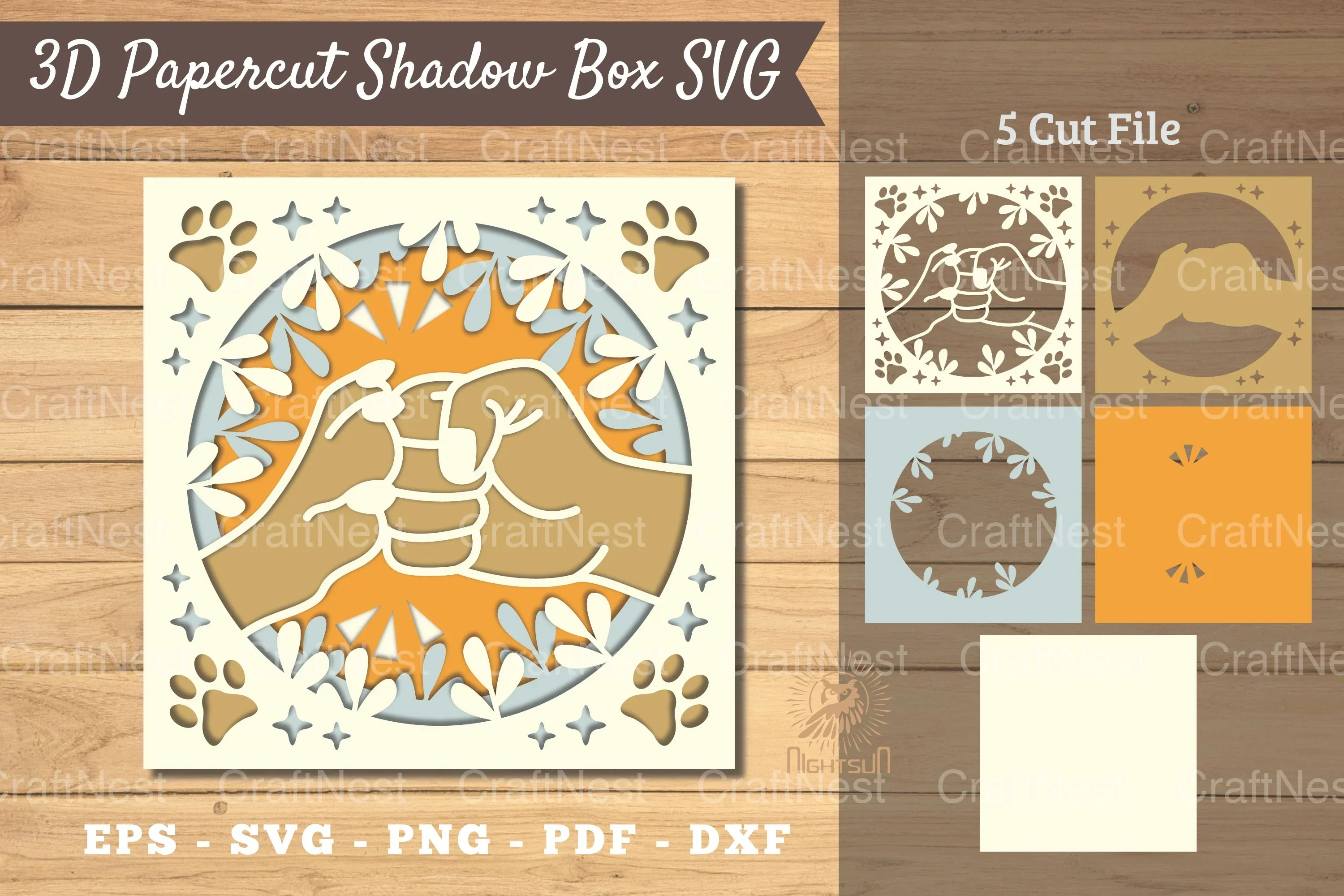 3D Hand Paw Papercut Shadow Box Clipart Bundle