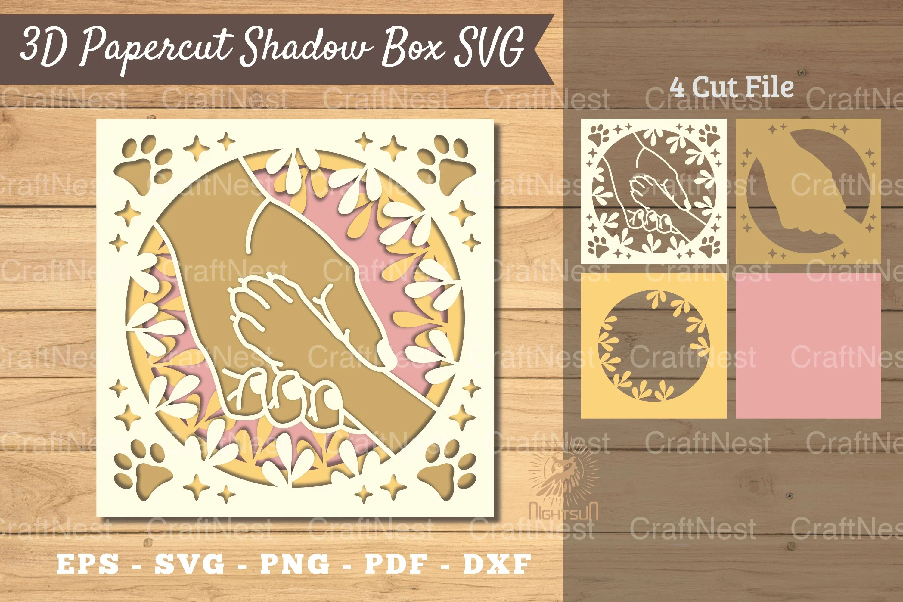 3D Hand Paw Papercut Shadow Box Clipart Bundle