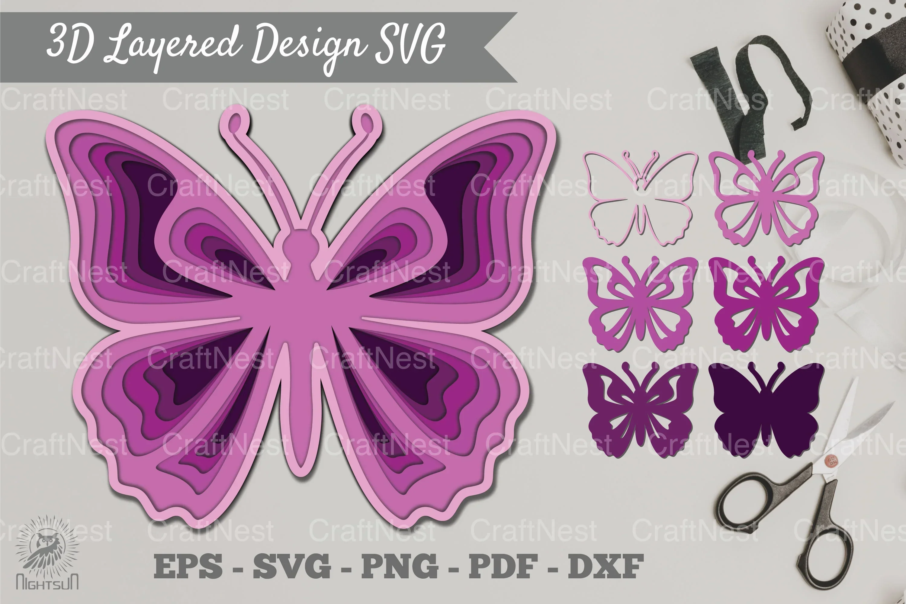 3D Layered Butterfly SVG Bundle
