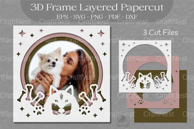 3D Layered Dog Frame SVG Bundle