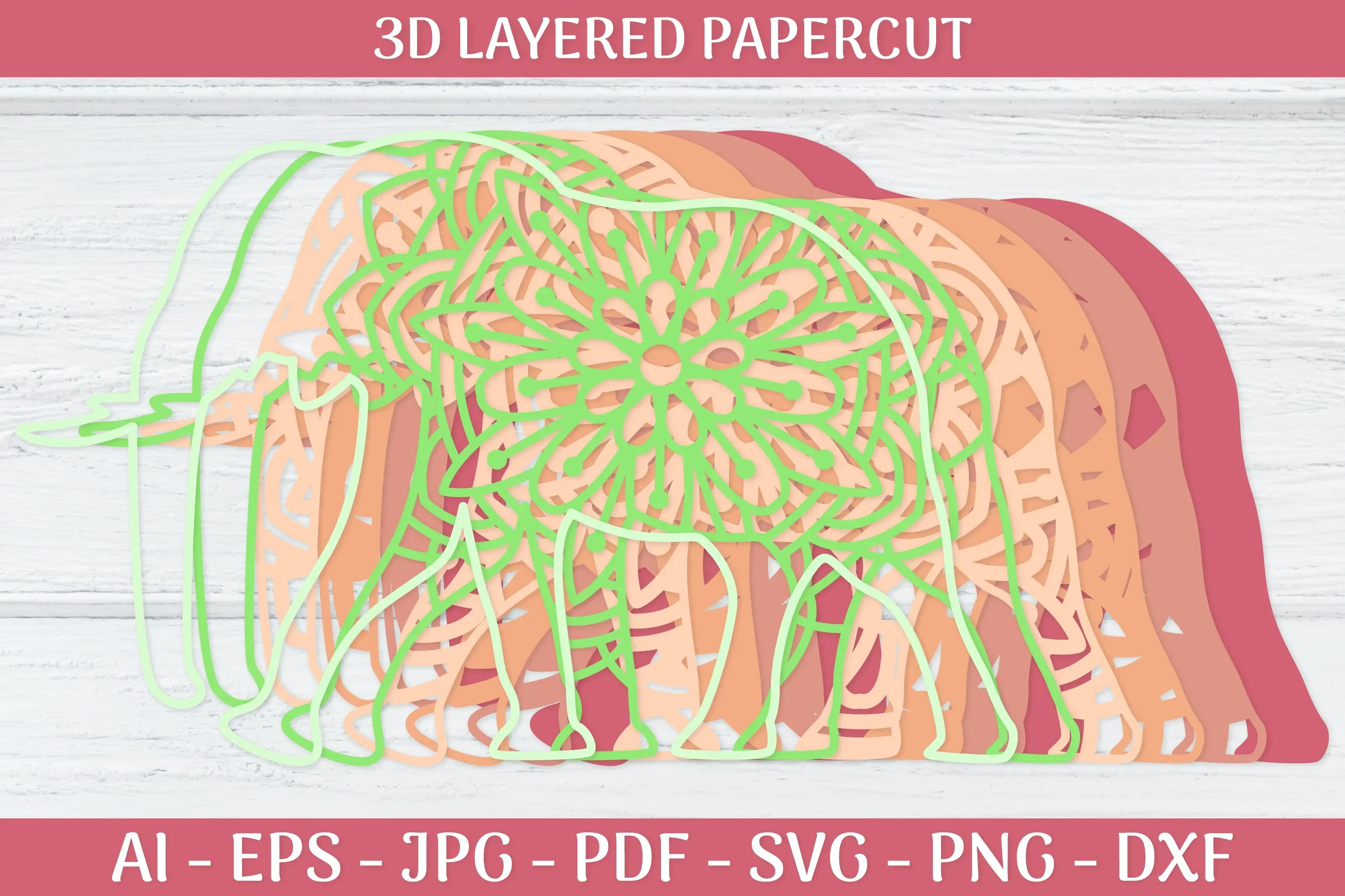 3D Layered Elephant Mandala SVG Bundle