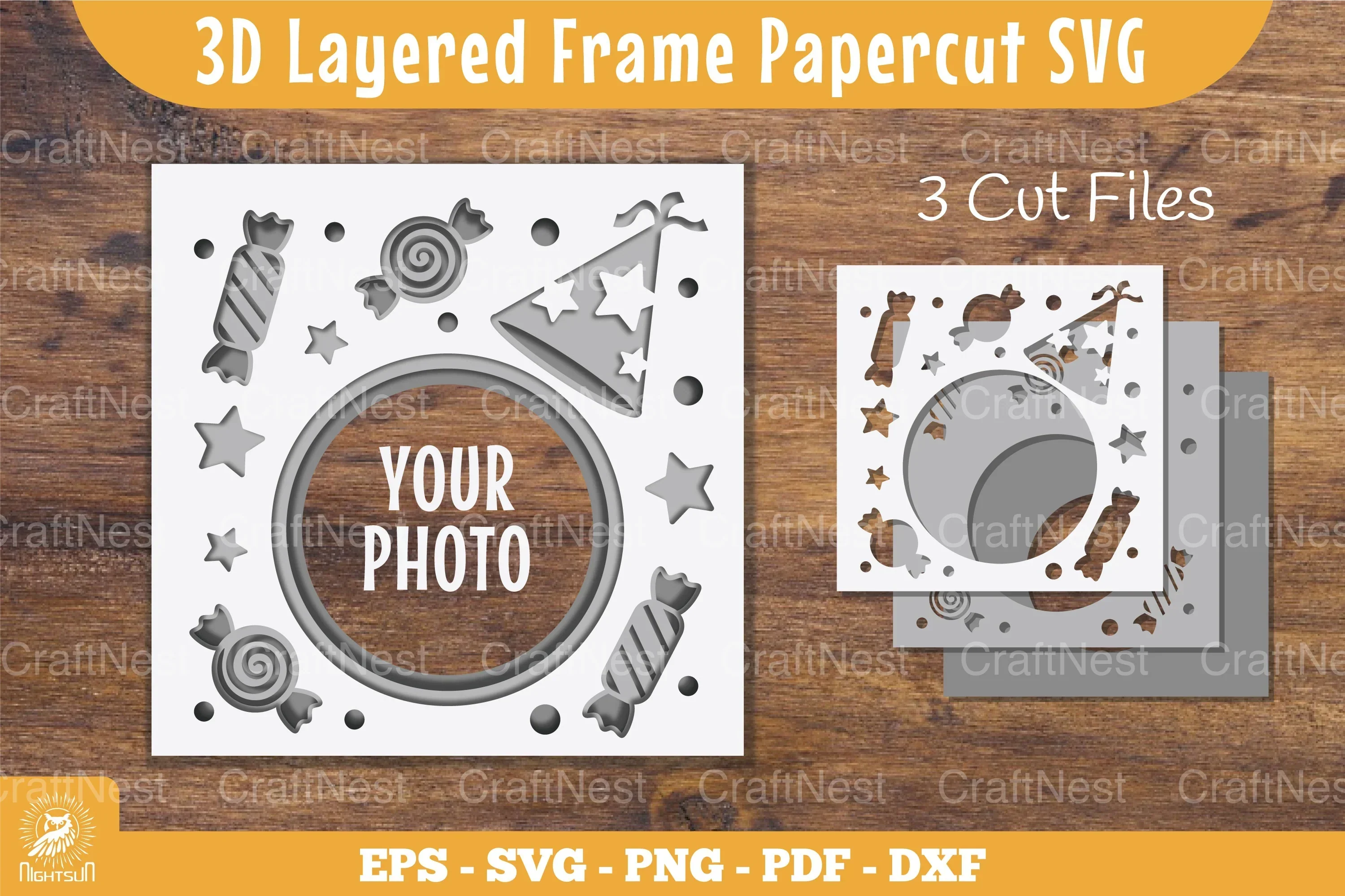 3D Layered Frame Party Papercut Clipart Bundle