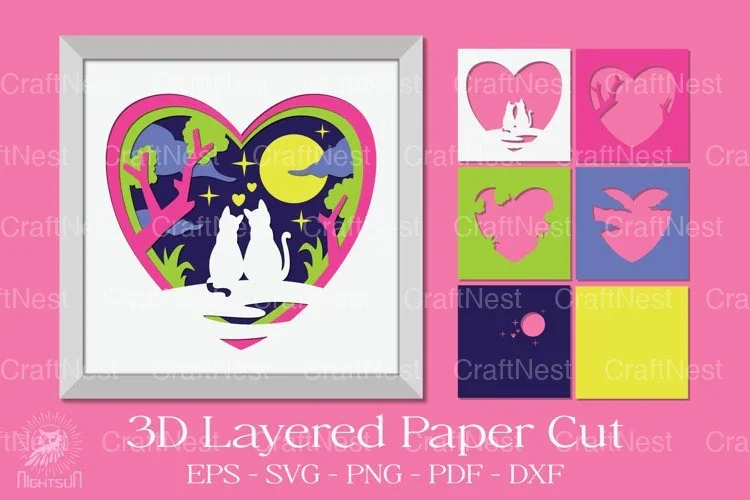 3D Layered Papercut Cats Clipart Bundle