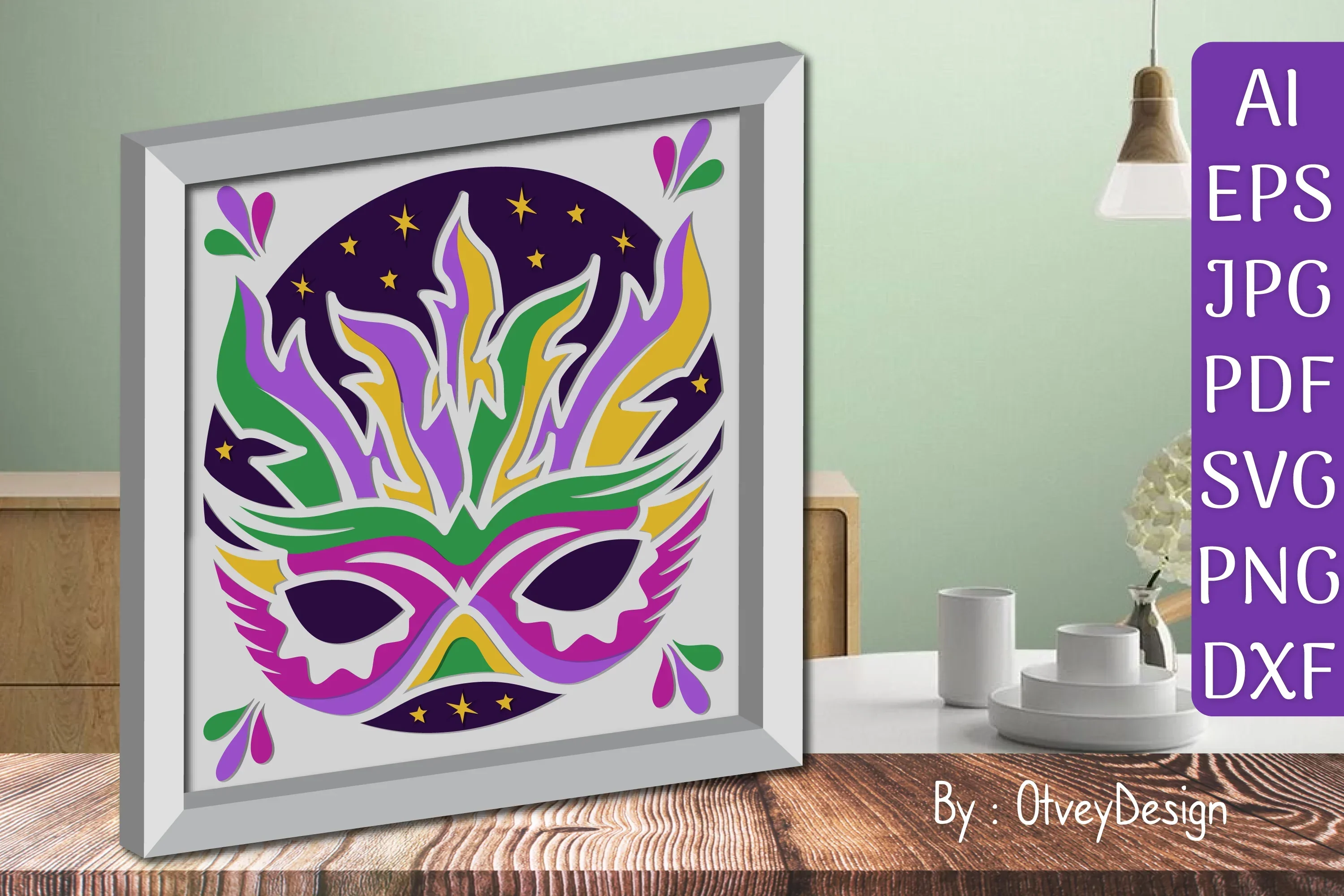 3D Mardi Gras Shadow Box Layered Papercut SVG Bundle - Image 2
