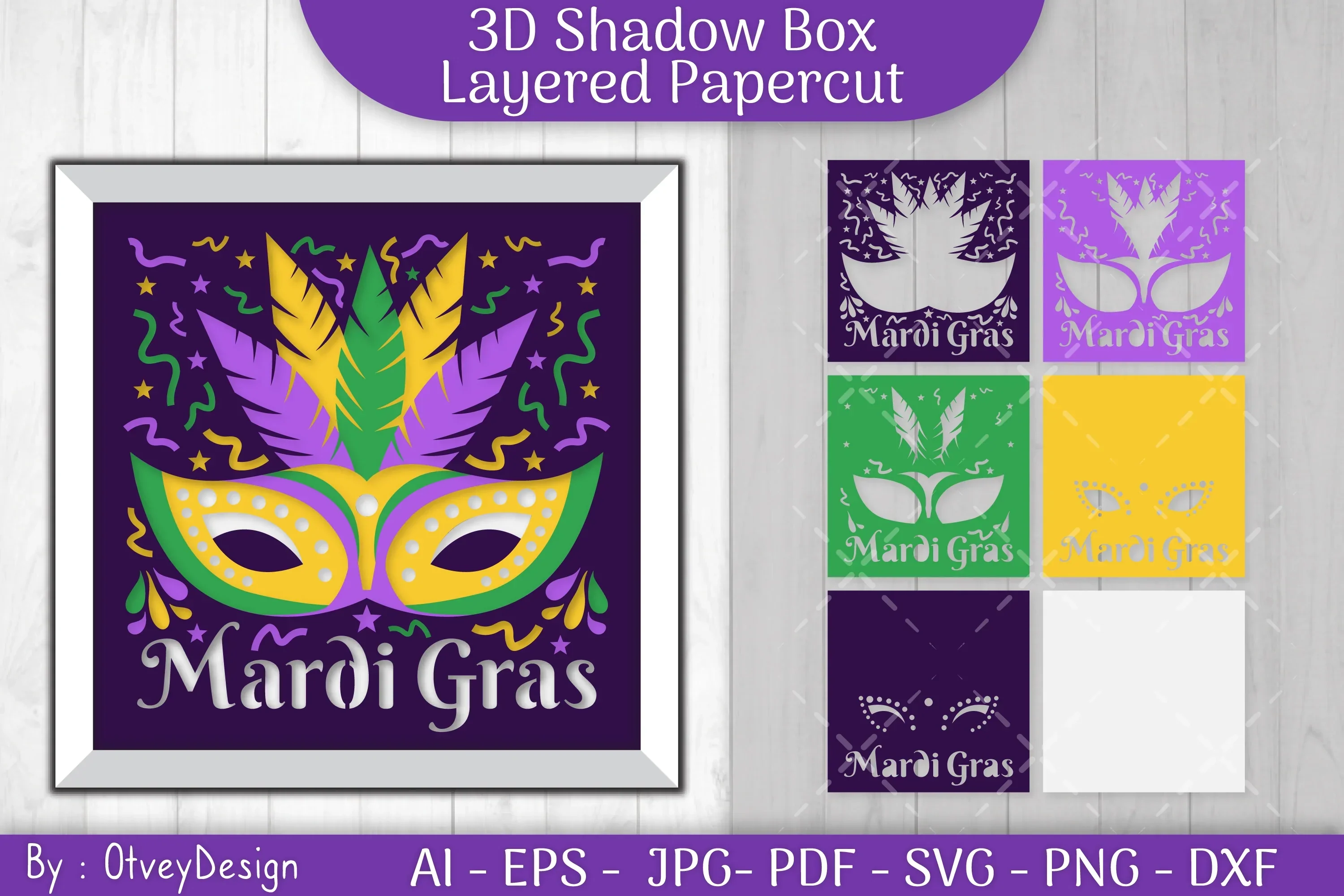 3D Mardi Gras Shadow Box Layered Papercut SVG Bundle - Image 2