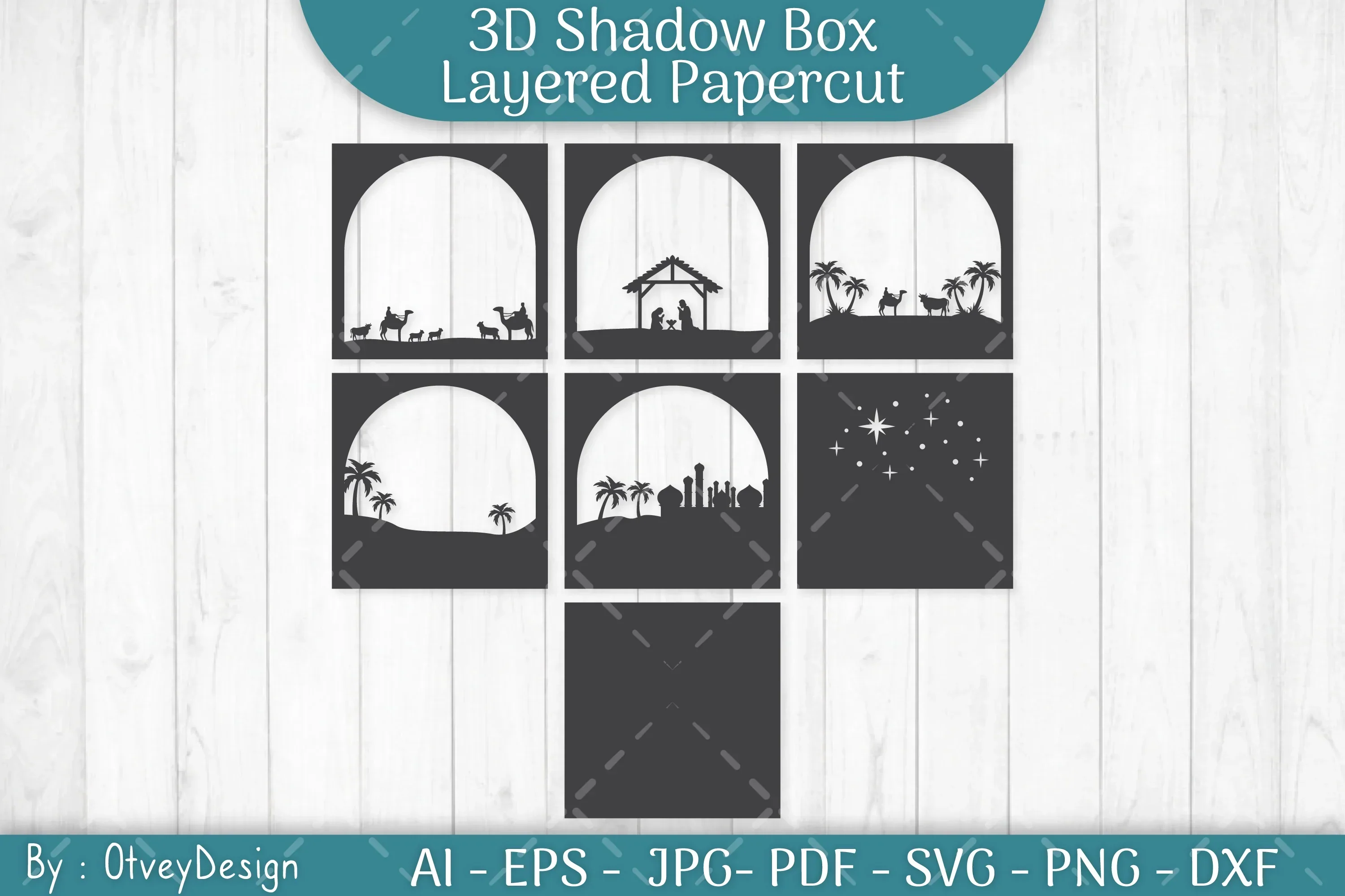 3D Nativity Scene Christmas Layered Papercut SVG Bundle