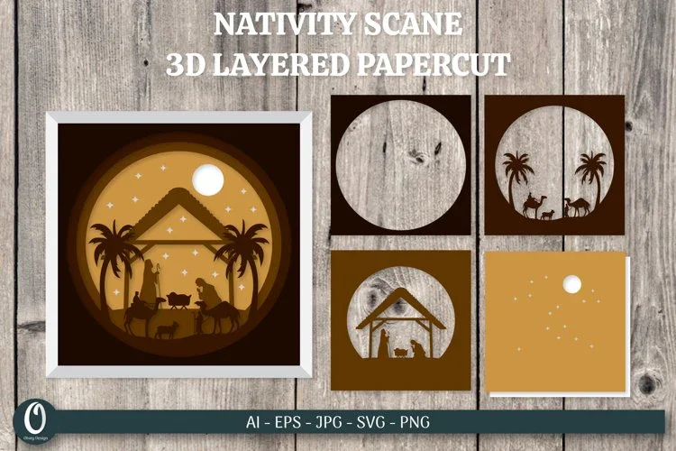 3D Nativity Scene Layered Papercut SVG Bundle