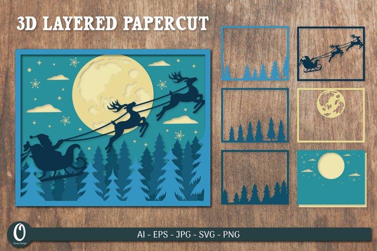 3D Santa Claus Sleigh Layered Papercut SVG Bundle