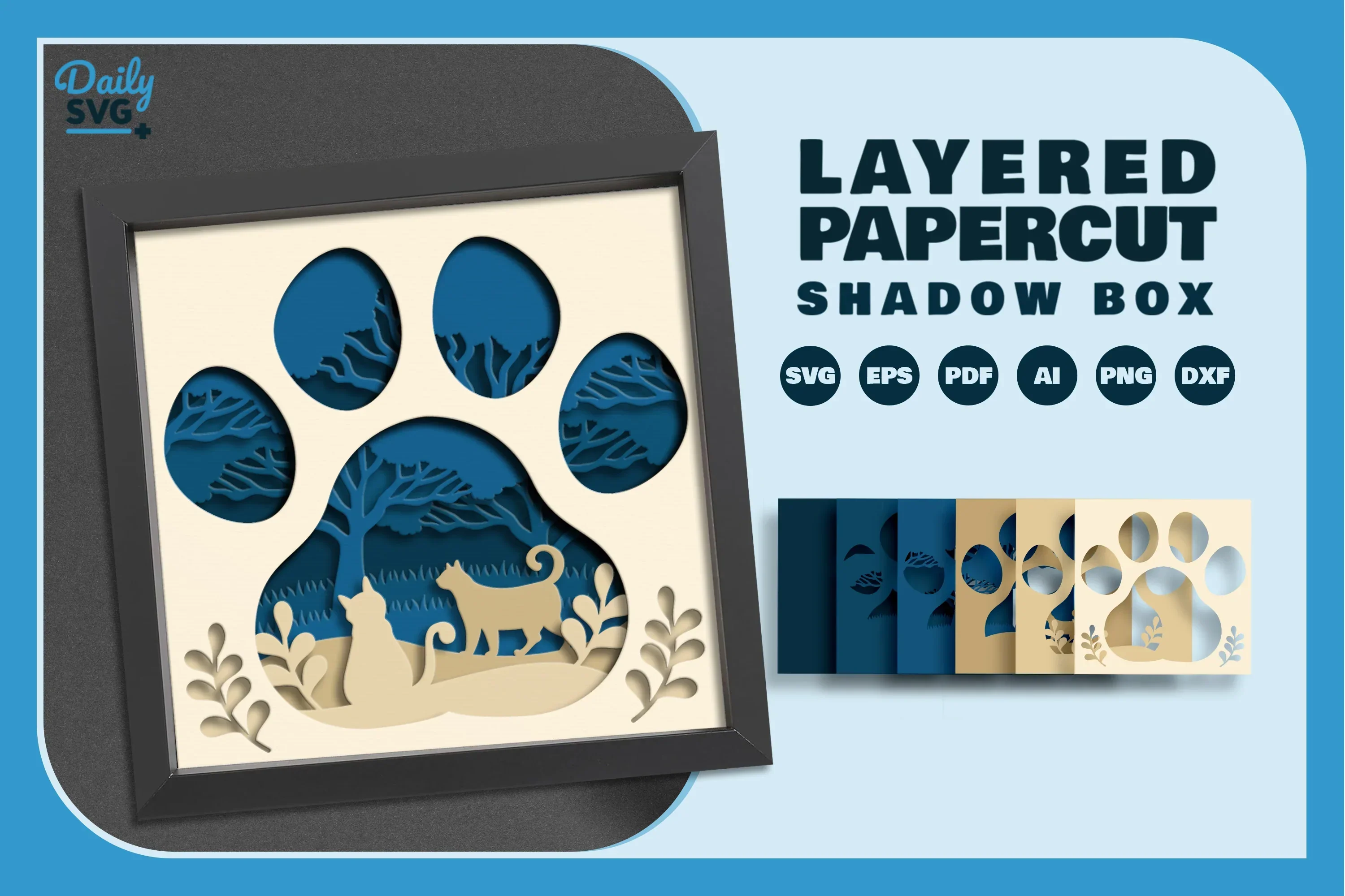 3D Shadow Box Cat Paw Papercut SVG Bundle - Image 2