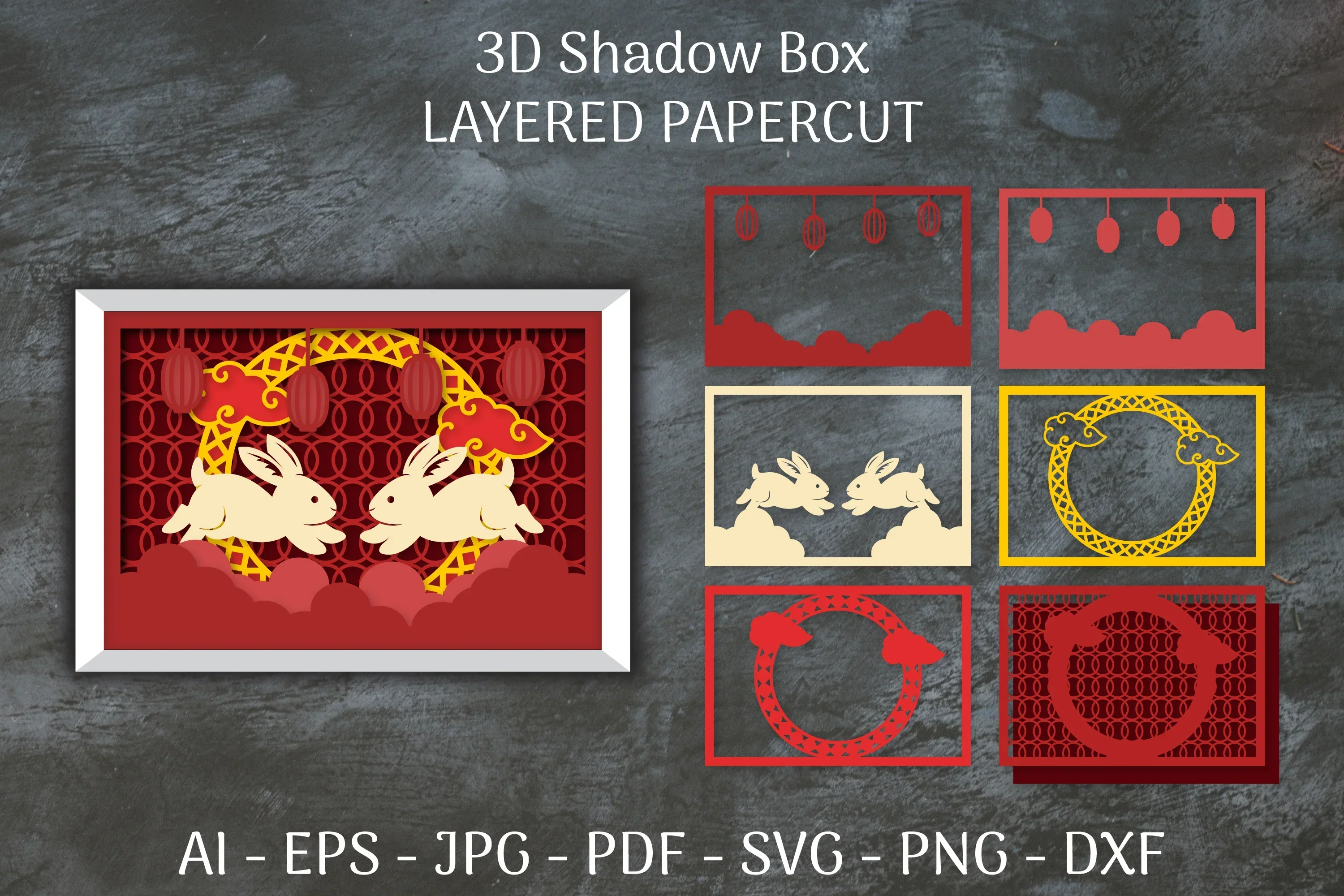 3D Shadow Box Chinese Layered Papercut SVG Bundle