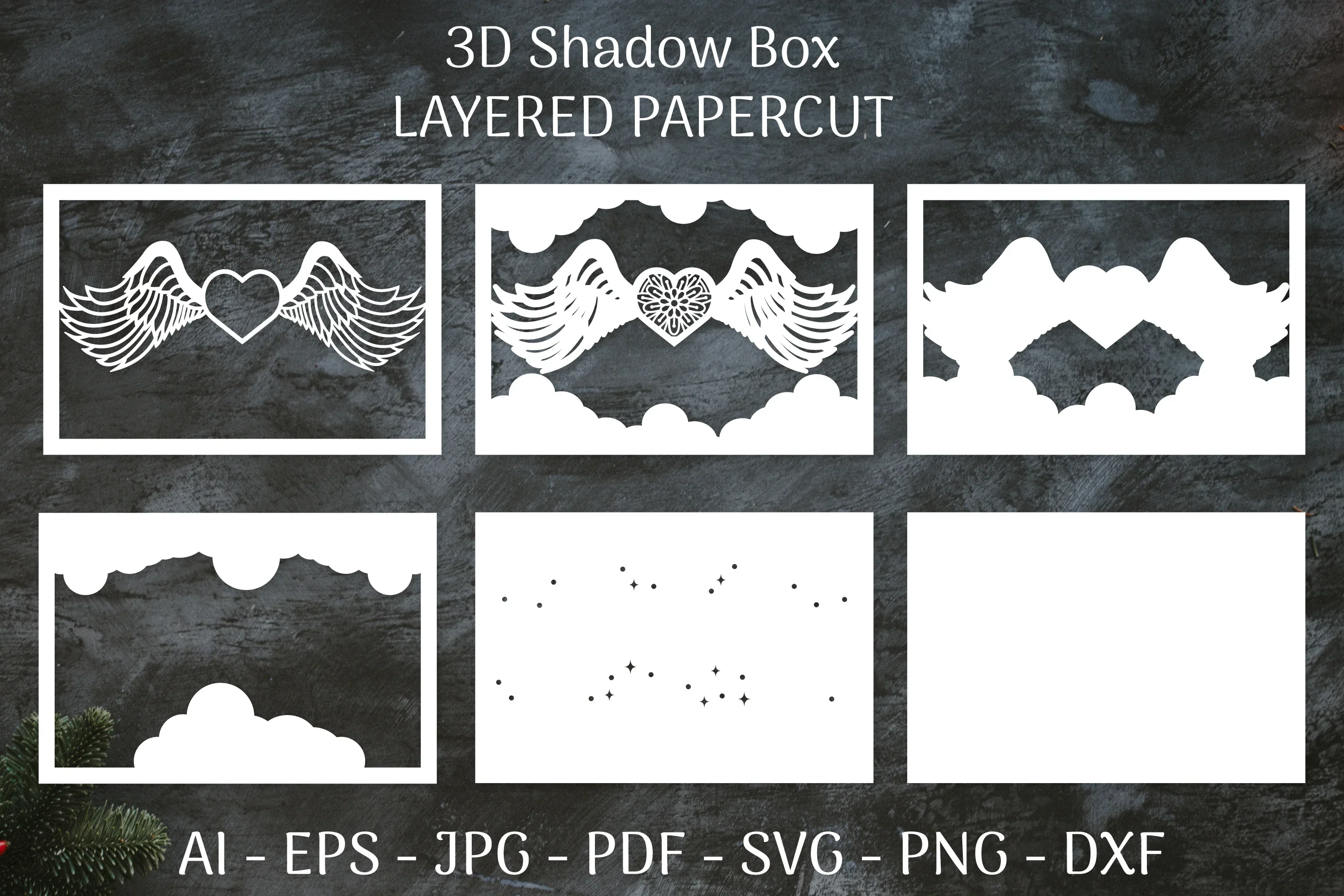 3D Shadow Box Love Angel Wings Layered Papercut SVG Bundle - Image 2