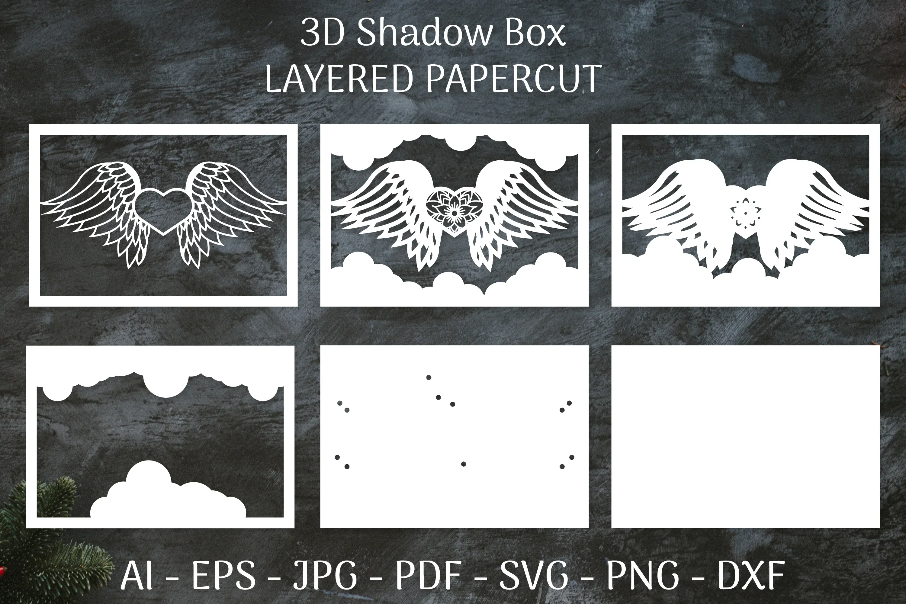 3D Shadow Box Love Angel Wings Layered Papercut SVG Bundle - Image 2