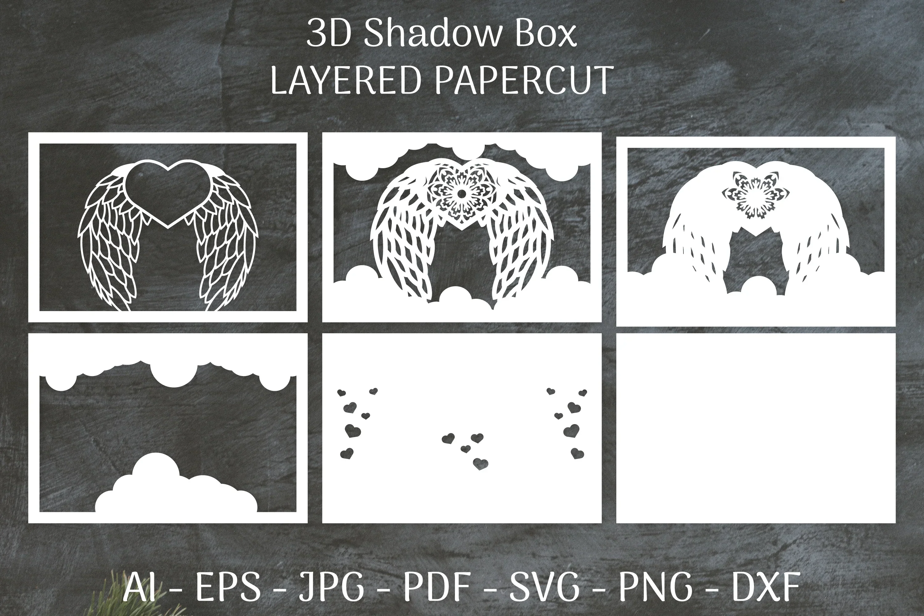 3D Shadow Box Love Angel Wings Layered Papercut SVG Bundle - Image 3