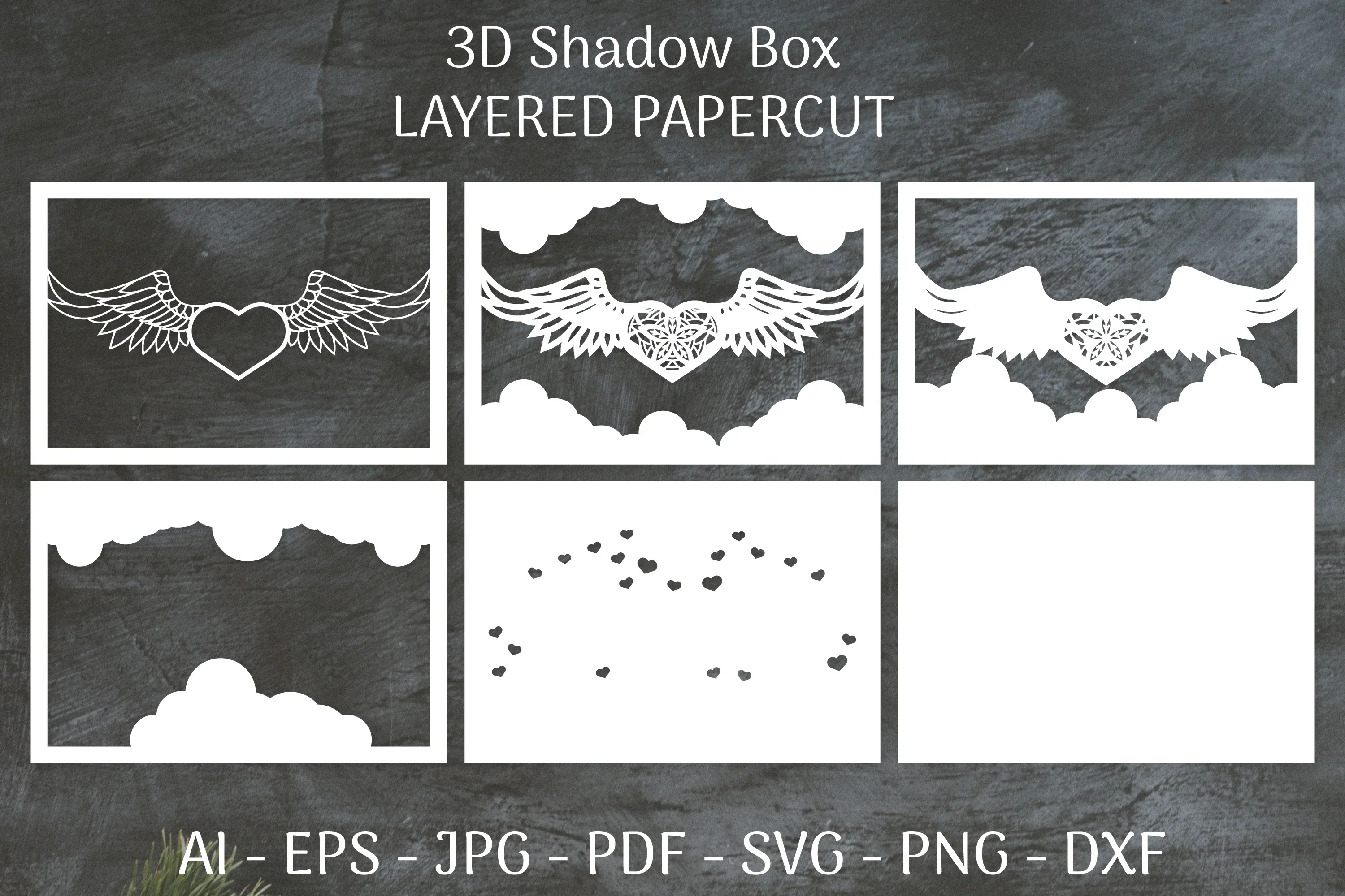 3D Shadow Box Love Angel Wings Layered Papercut SVG Bundle - Image 3