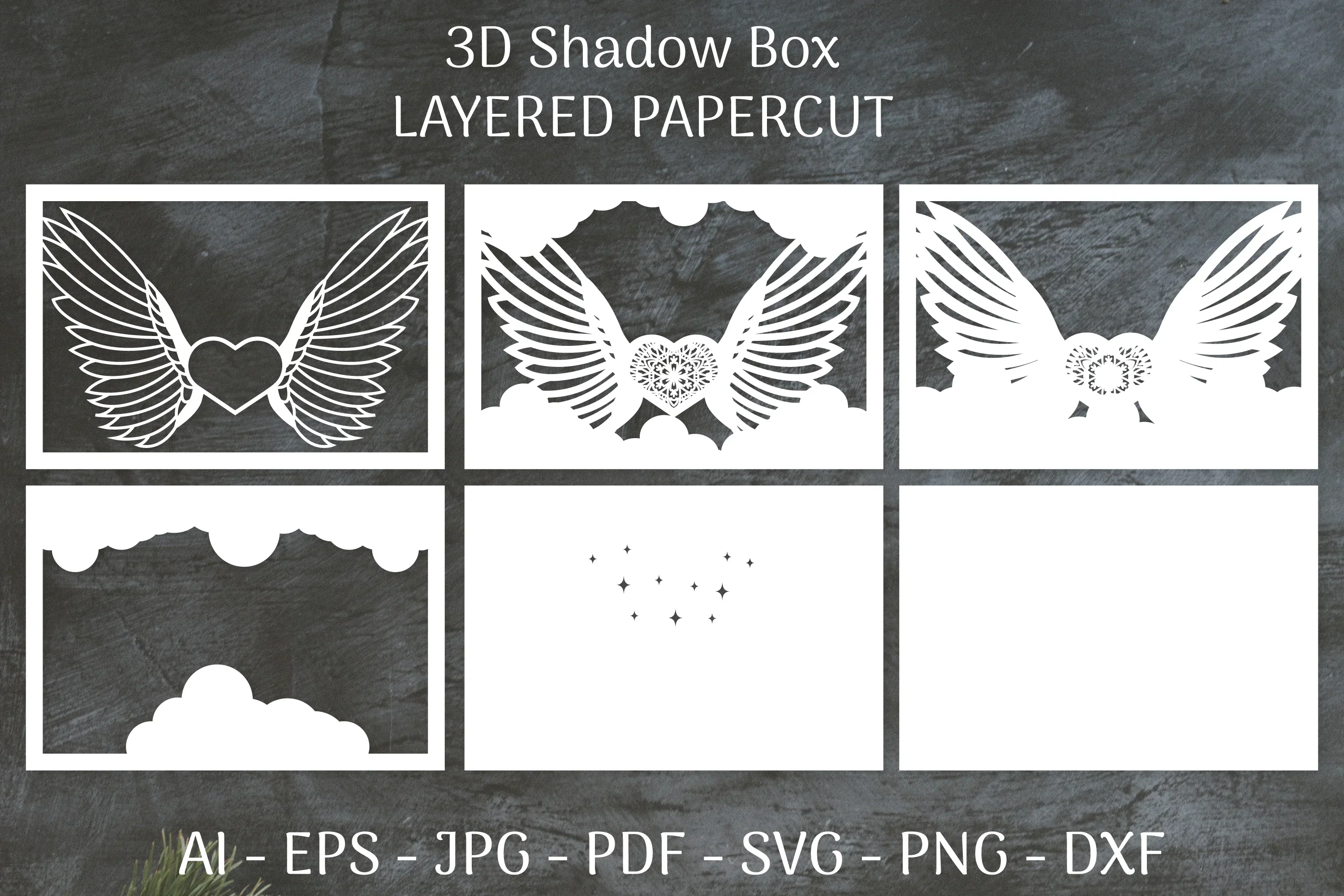 3D Shadow Box Love Angel Wings Layered Papercut SVG Bundle - Image 3