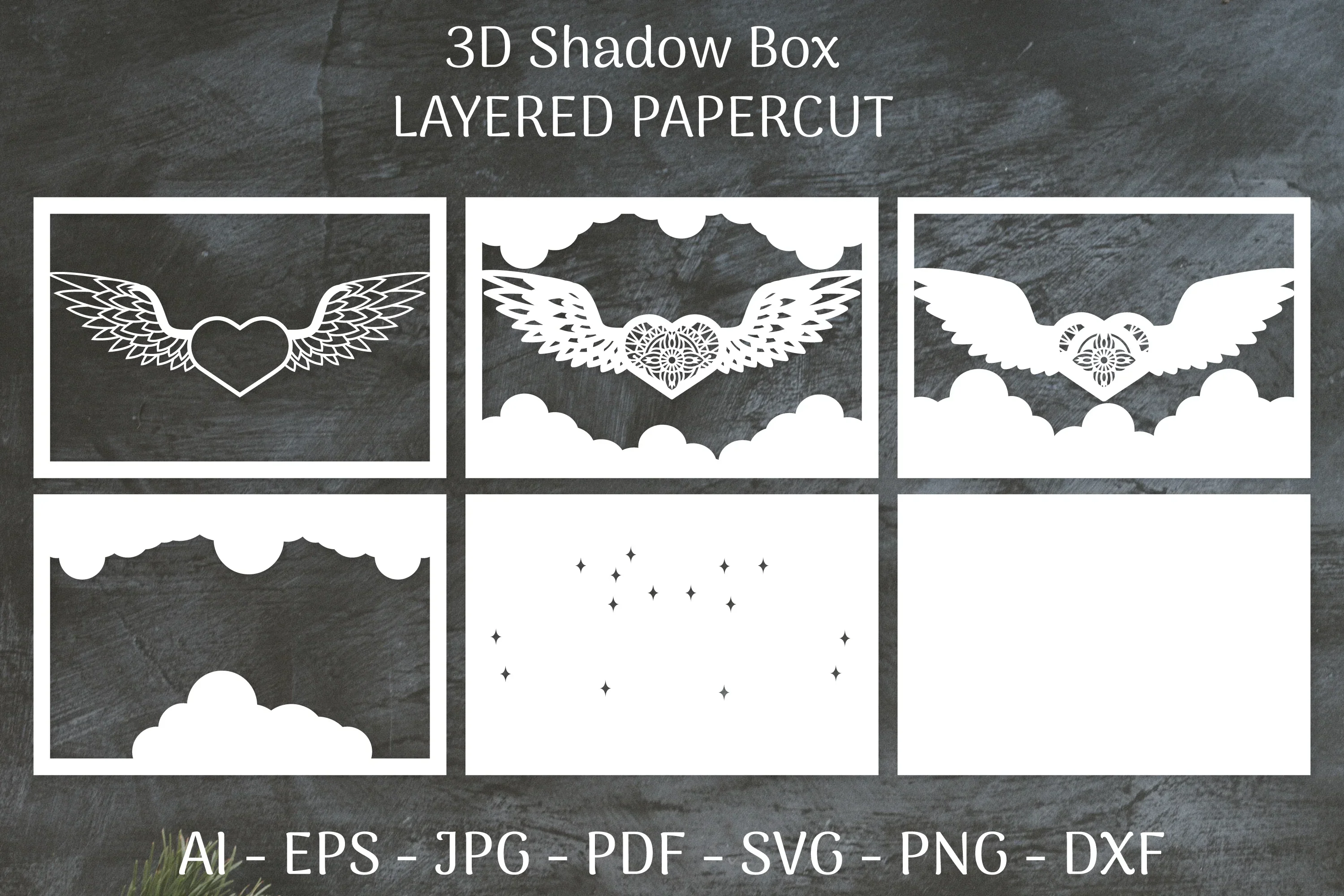 3D Shadow Box Love Angel Wings Layered Papercut SVG Bundle - Image 3