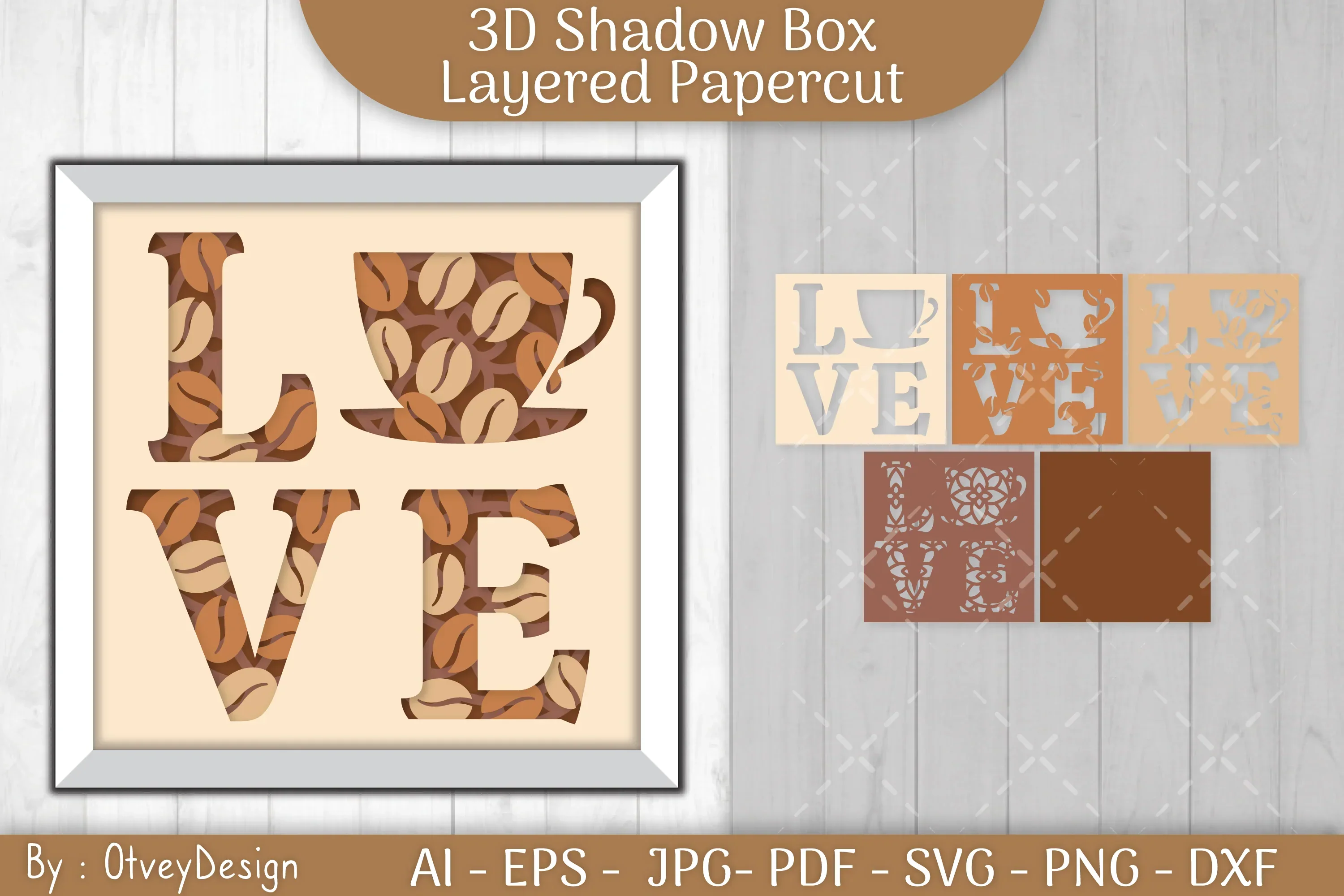 3D Shadow Box Love Coffee Layered SVG Bundle - Image 2