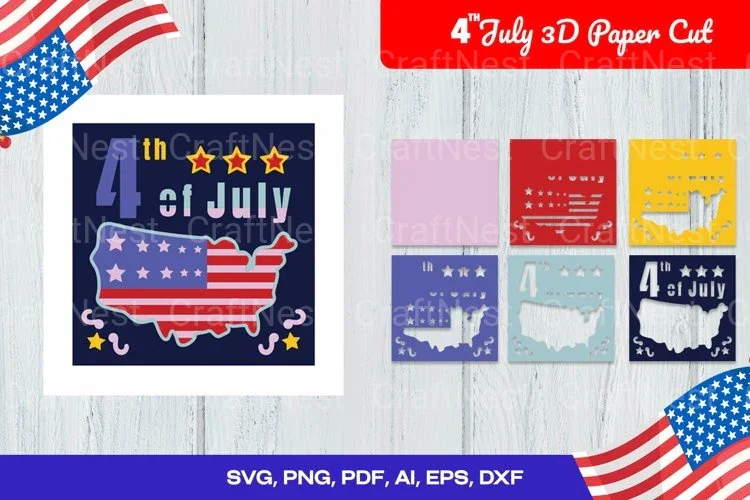 4th July Patriotic Day 3D Cut SVG Bundle