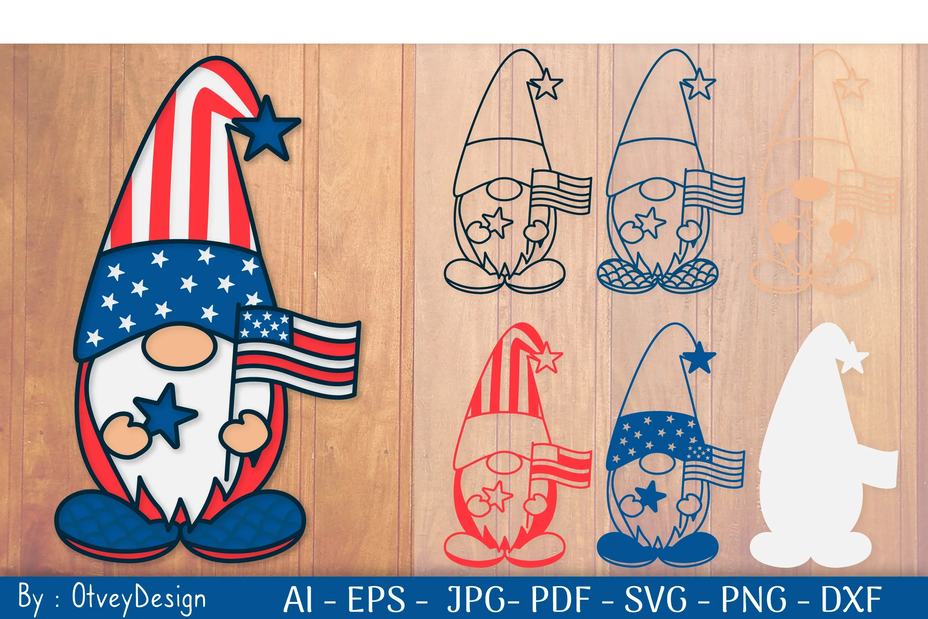 4th of July Patriotic Gnome Papercut SVG Bundle