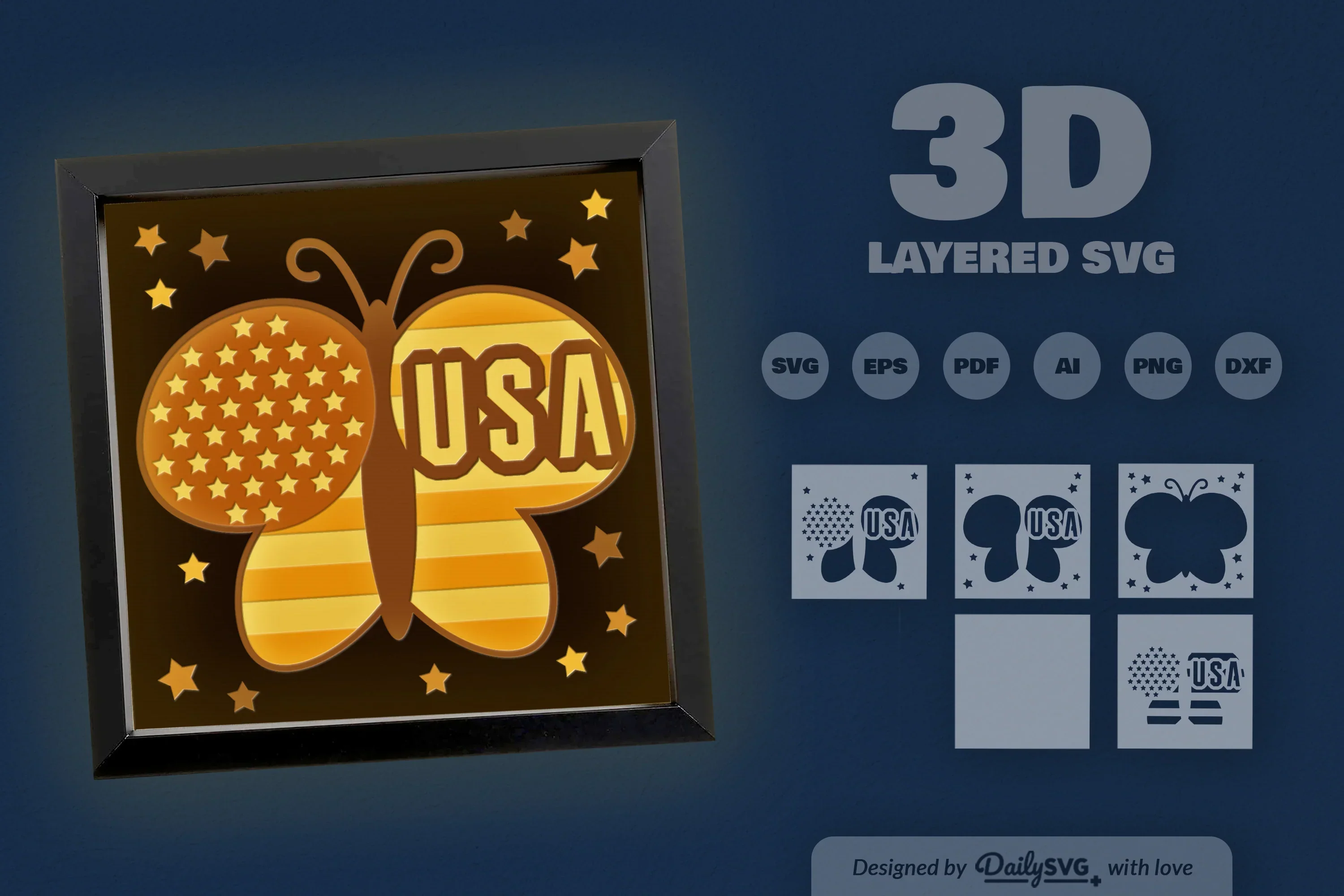 4th of July USA Butterfly Papercut SVG Bundle - Image 3