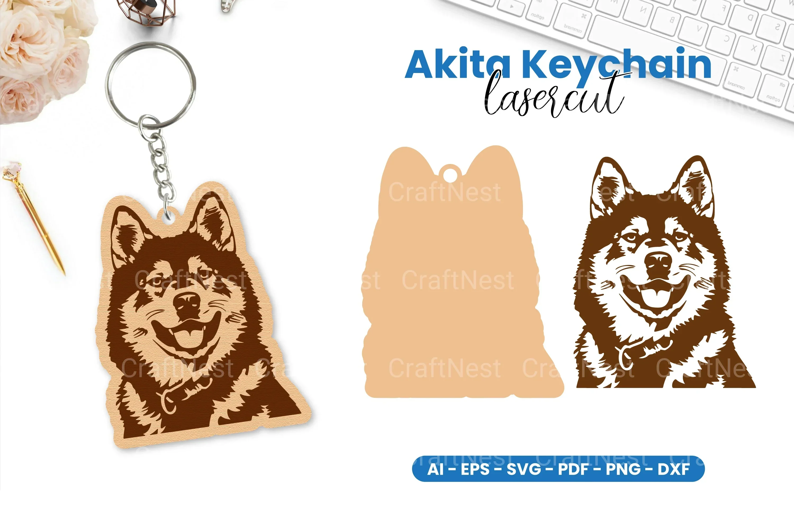 Akita Keychain Lasercut SVG Bundle