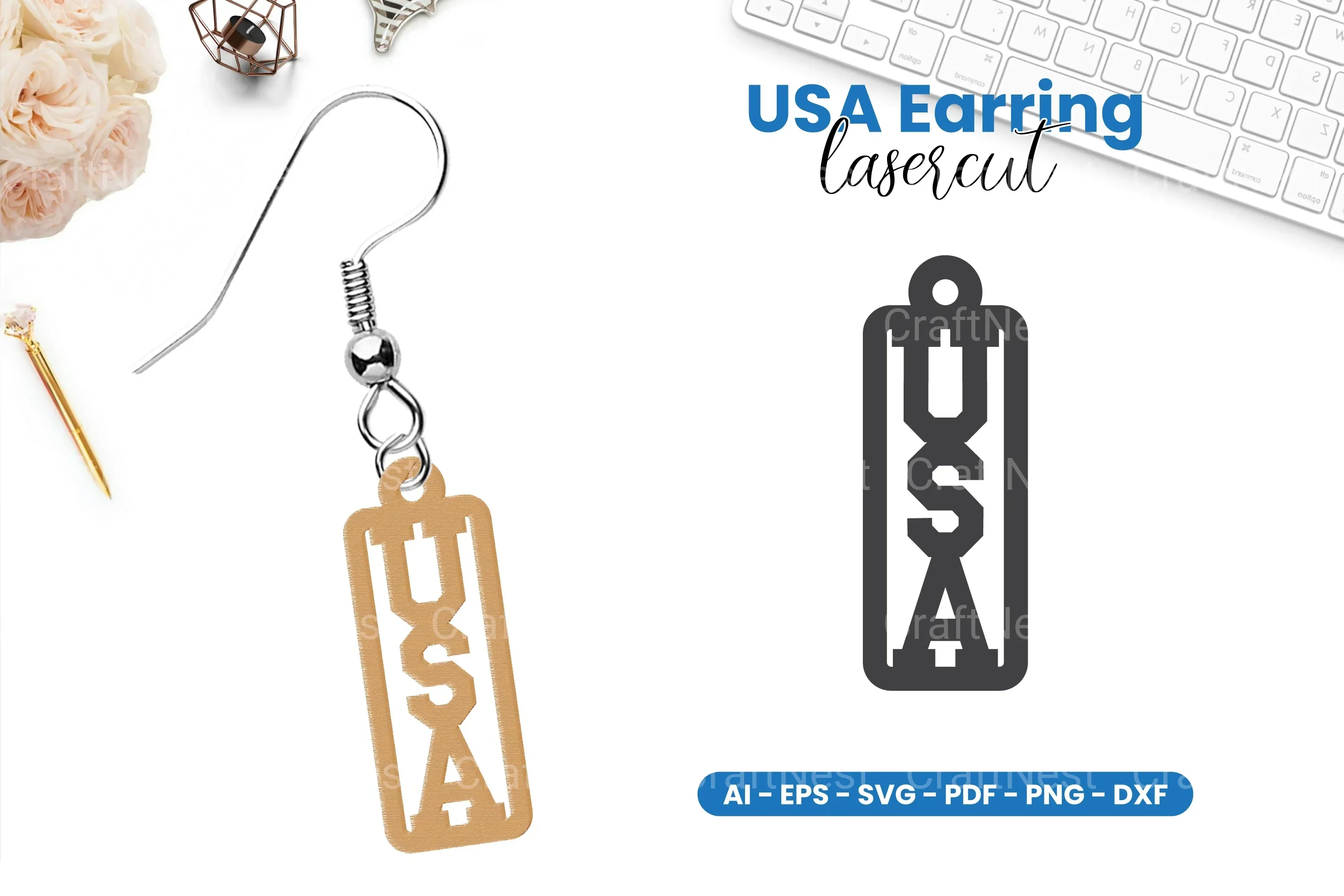 America Earring Lasercut SVG Bundle