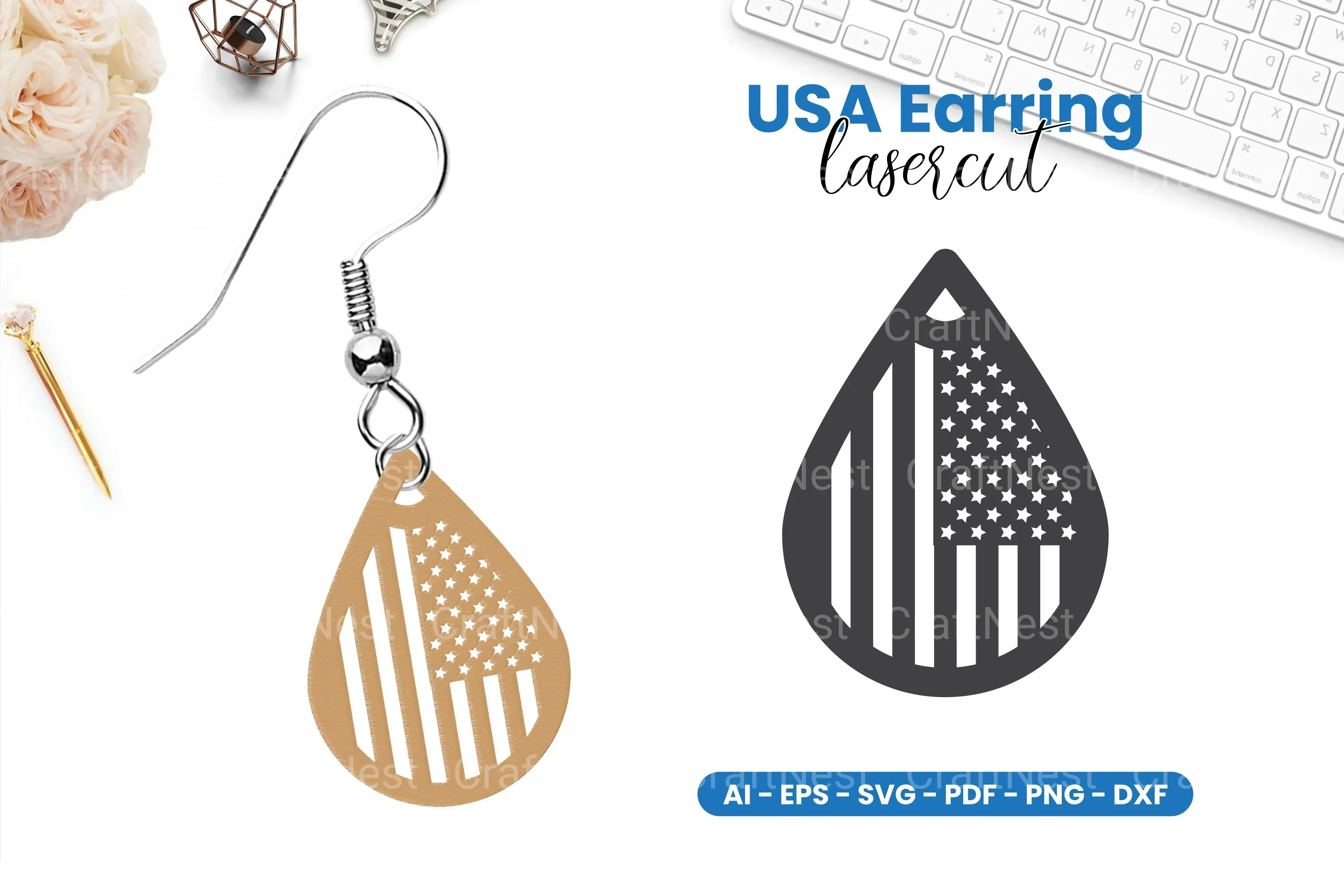 America Earring Lasercut SVG Bundle