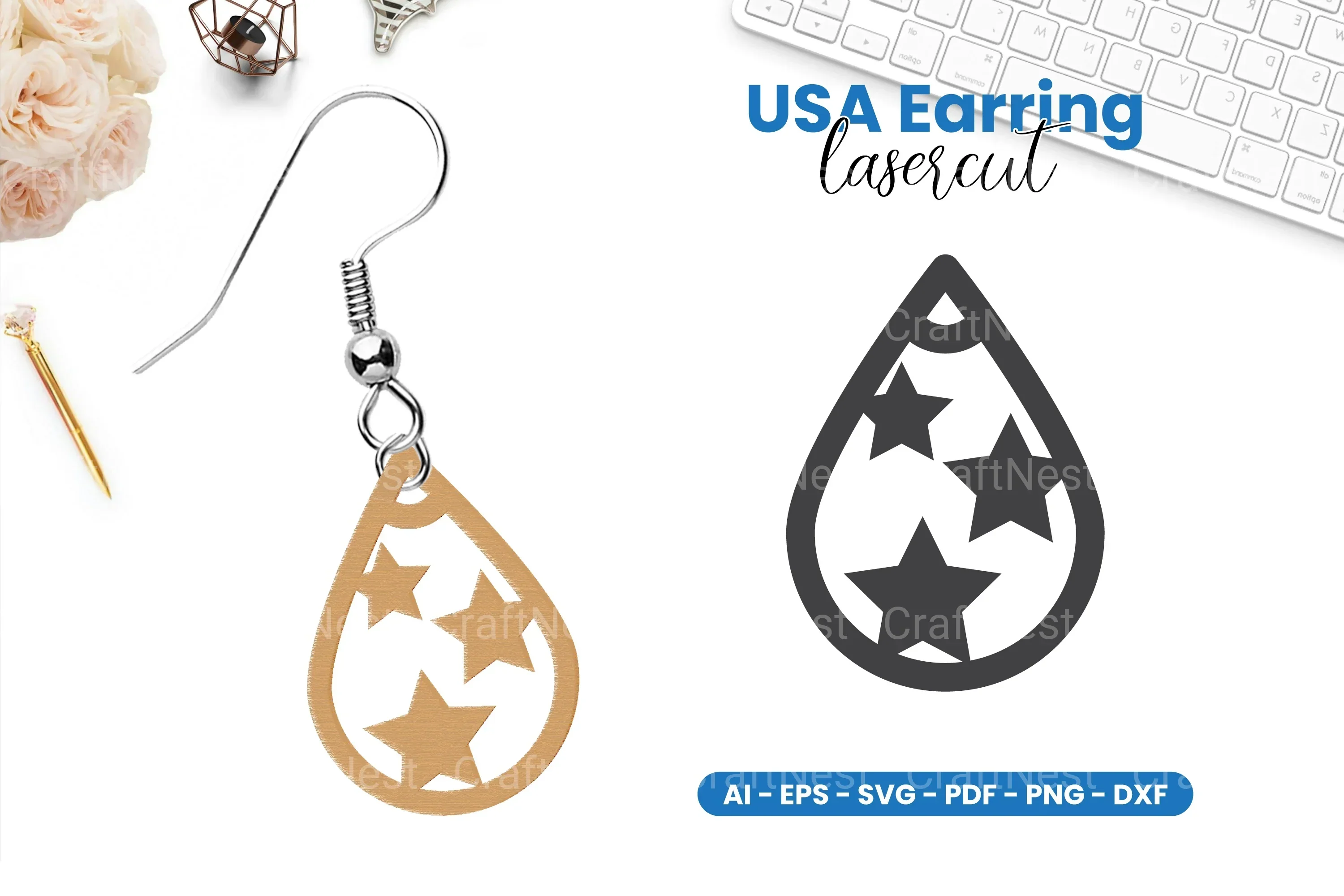America Earring Lasercut SVG Bundle