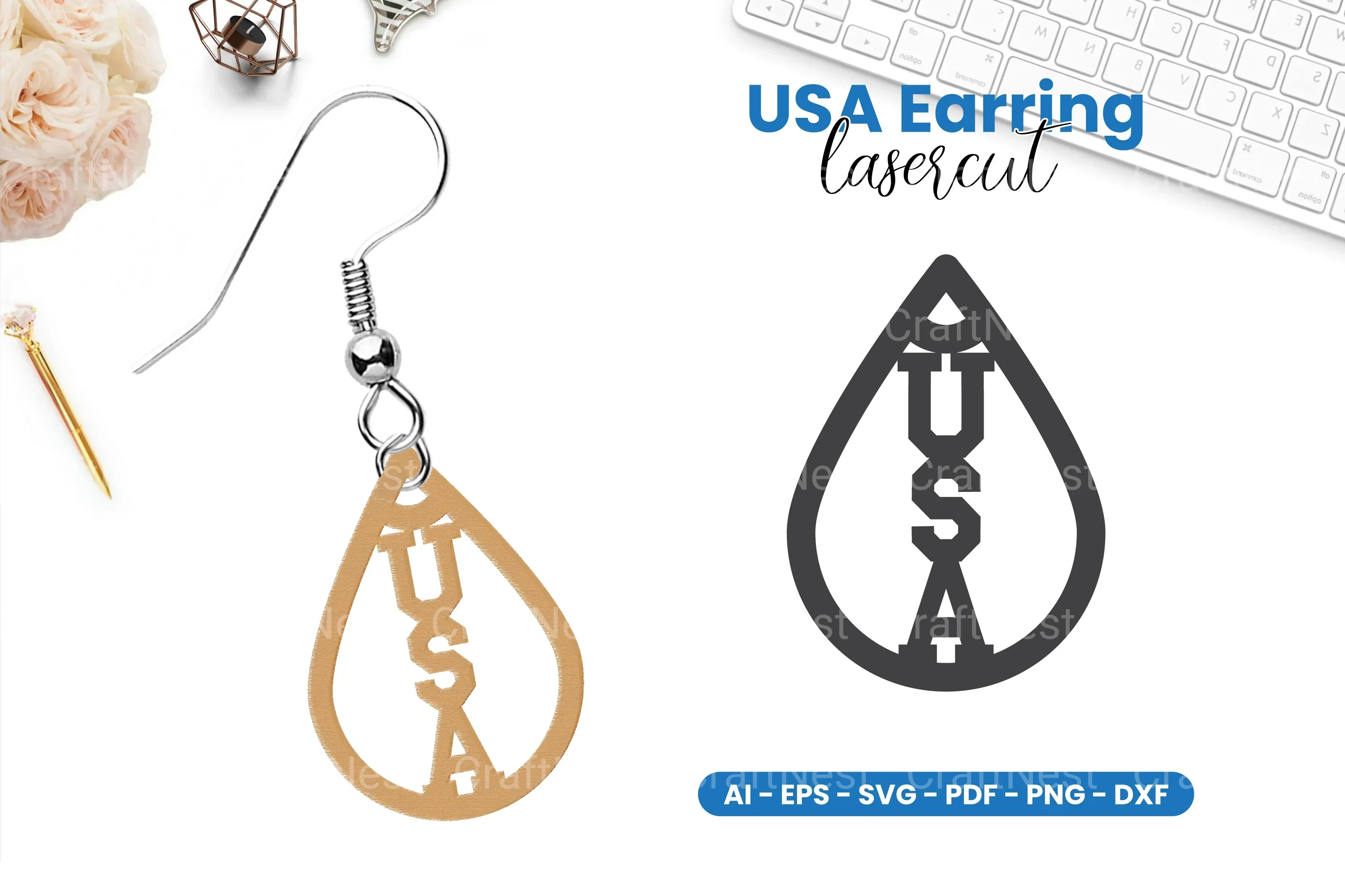 America Earring Lasercut SVG Bundle