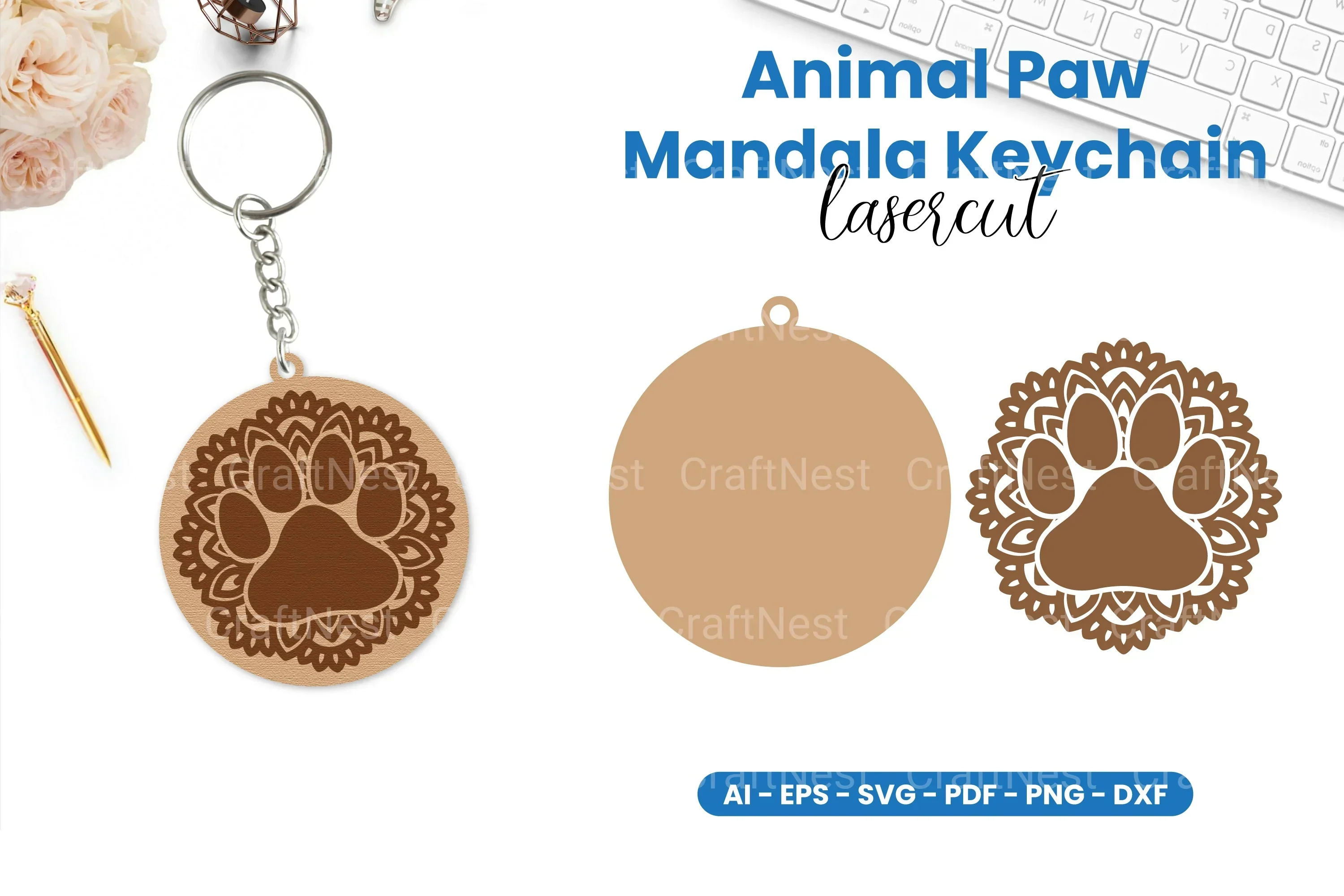 Animal Paw Mandala Keychain Clipart Bundle