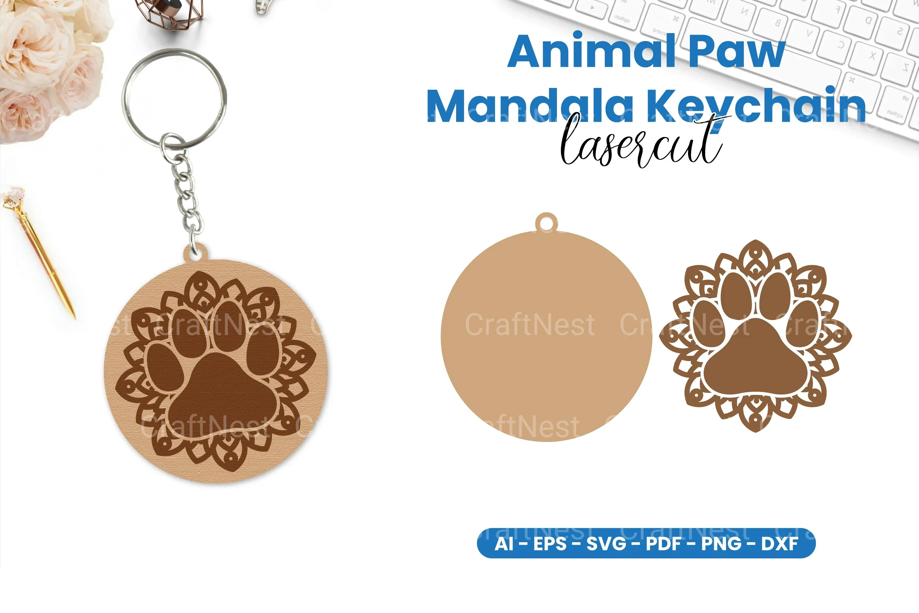 Animal Paw Mandala Keychain SVG Bundle