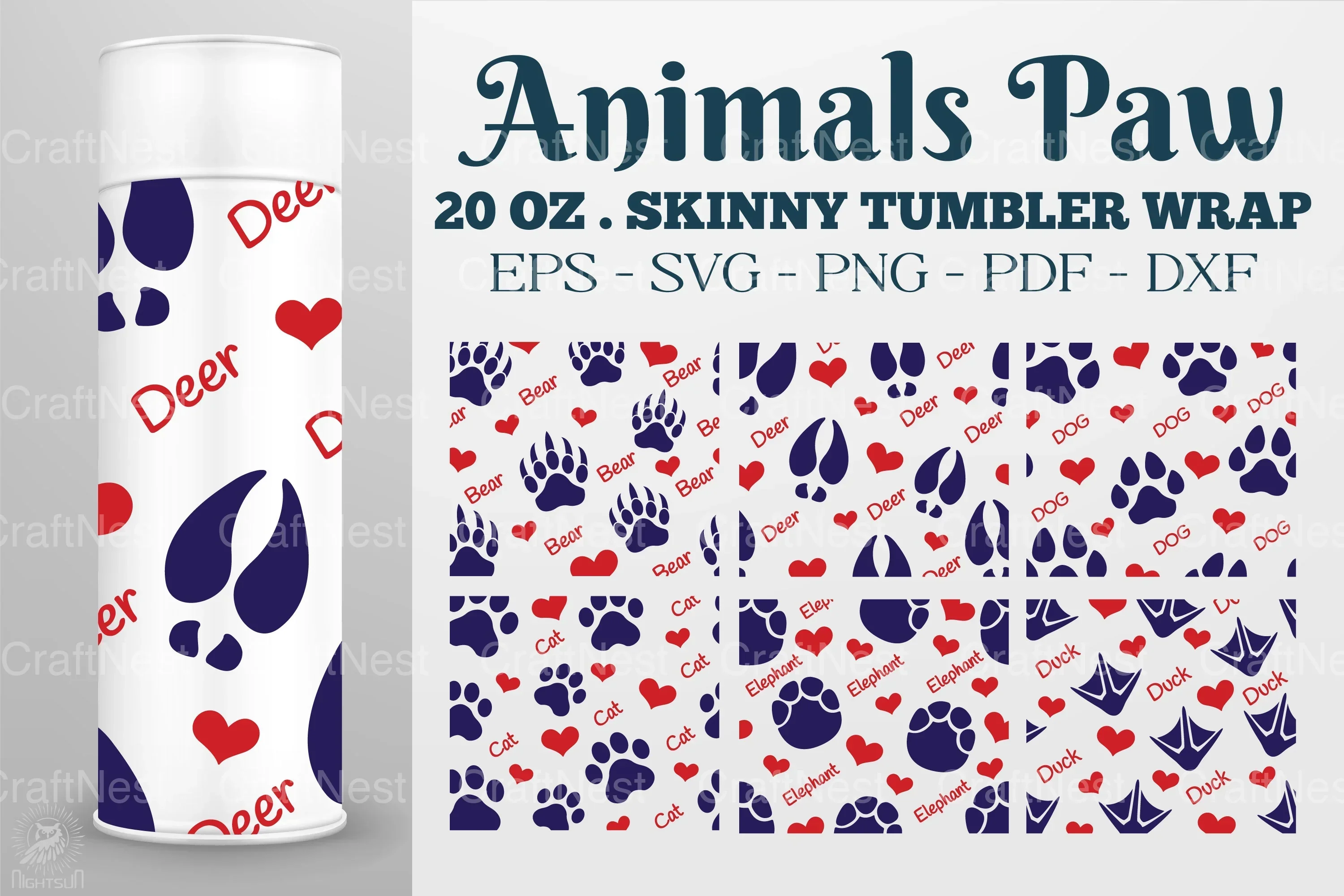 Animals Paw Tumbler Wrap Design Bundle