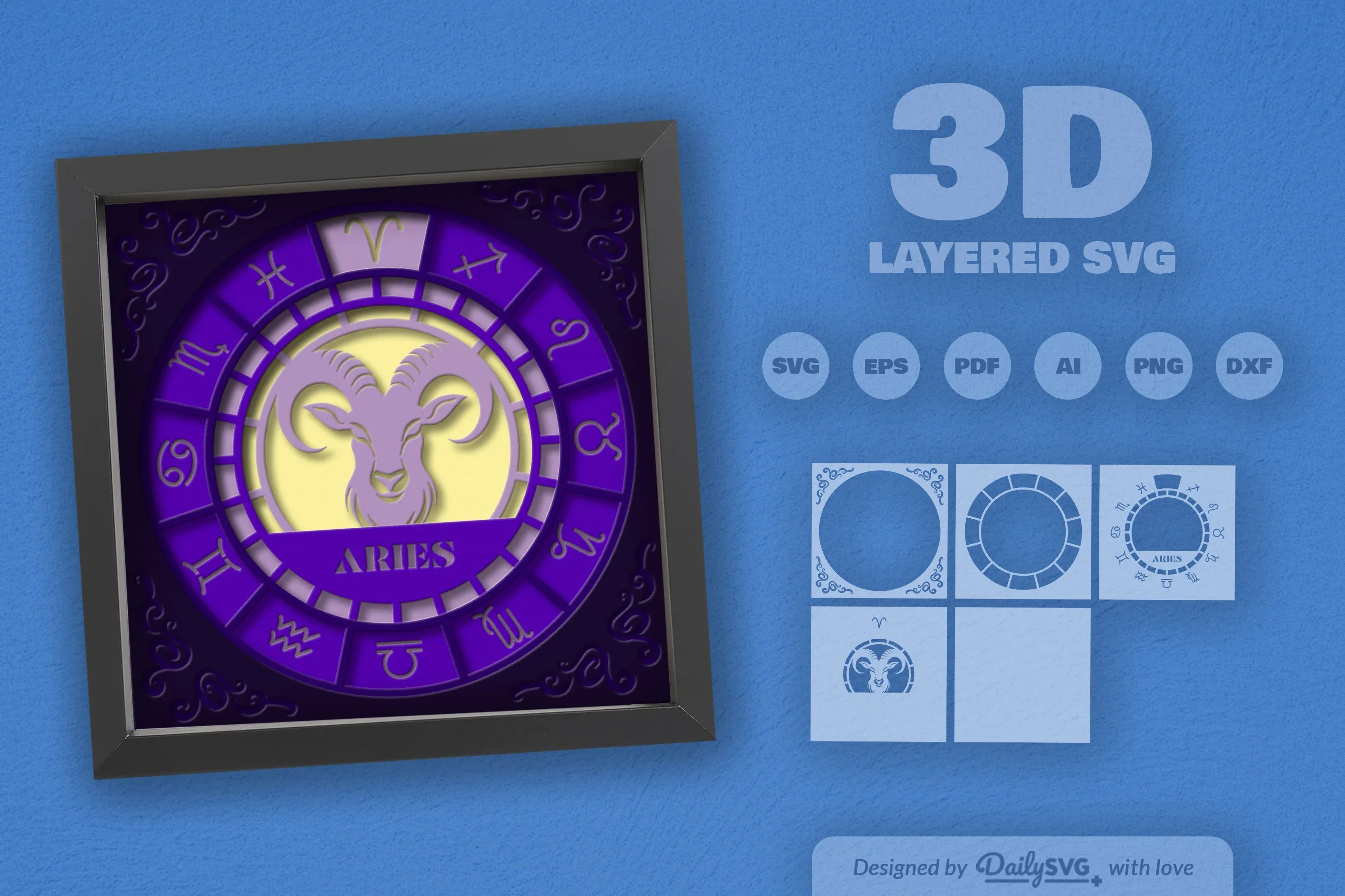 Aries Zodiac 3D Shadow Box Papercut SVG Bundle - Image 2