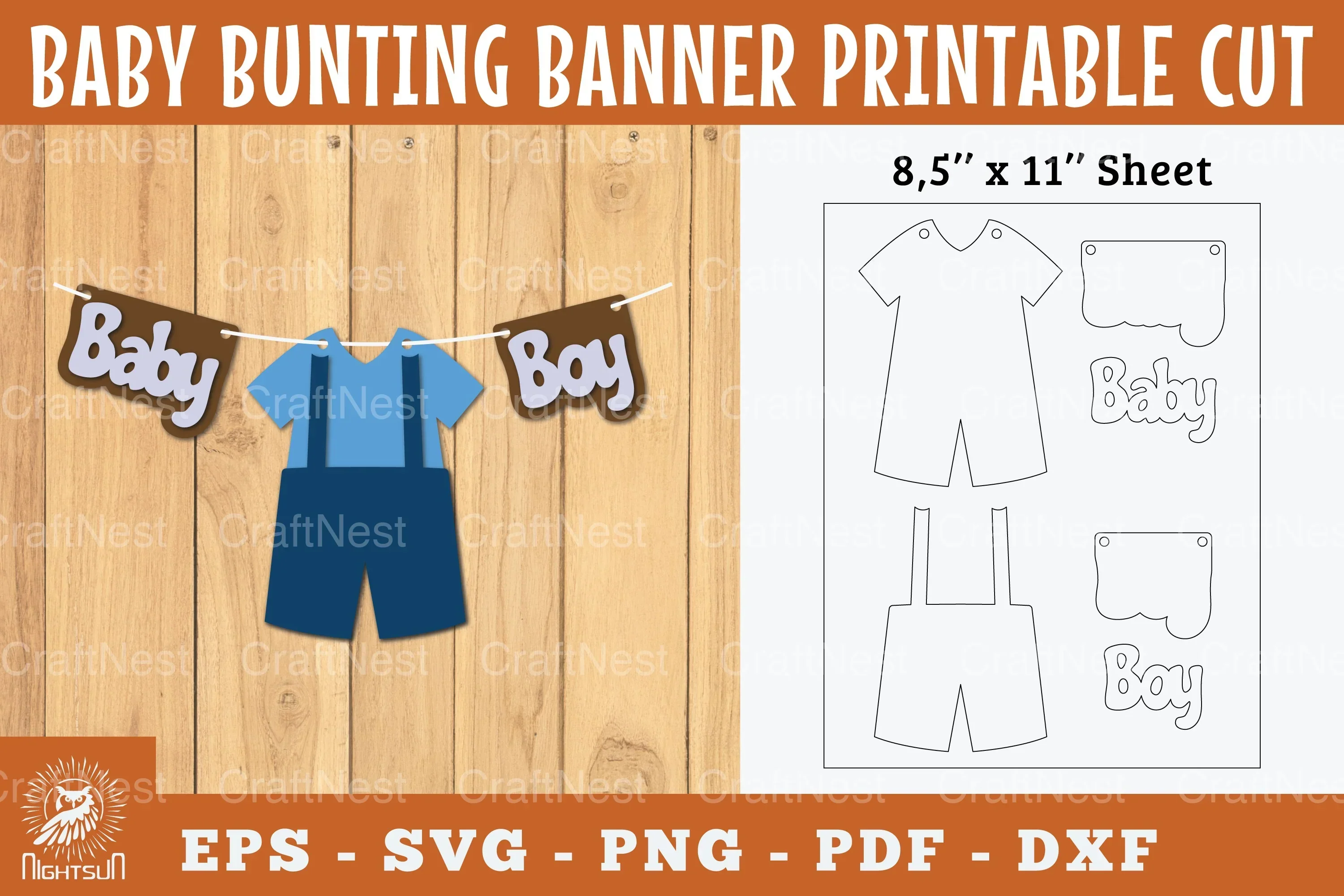 Baby Boy Bunting Banner Printable Clipart Bundle