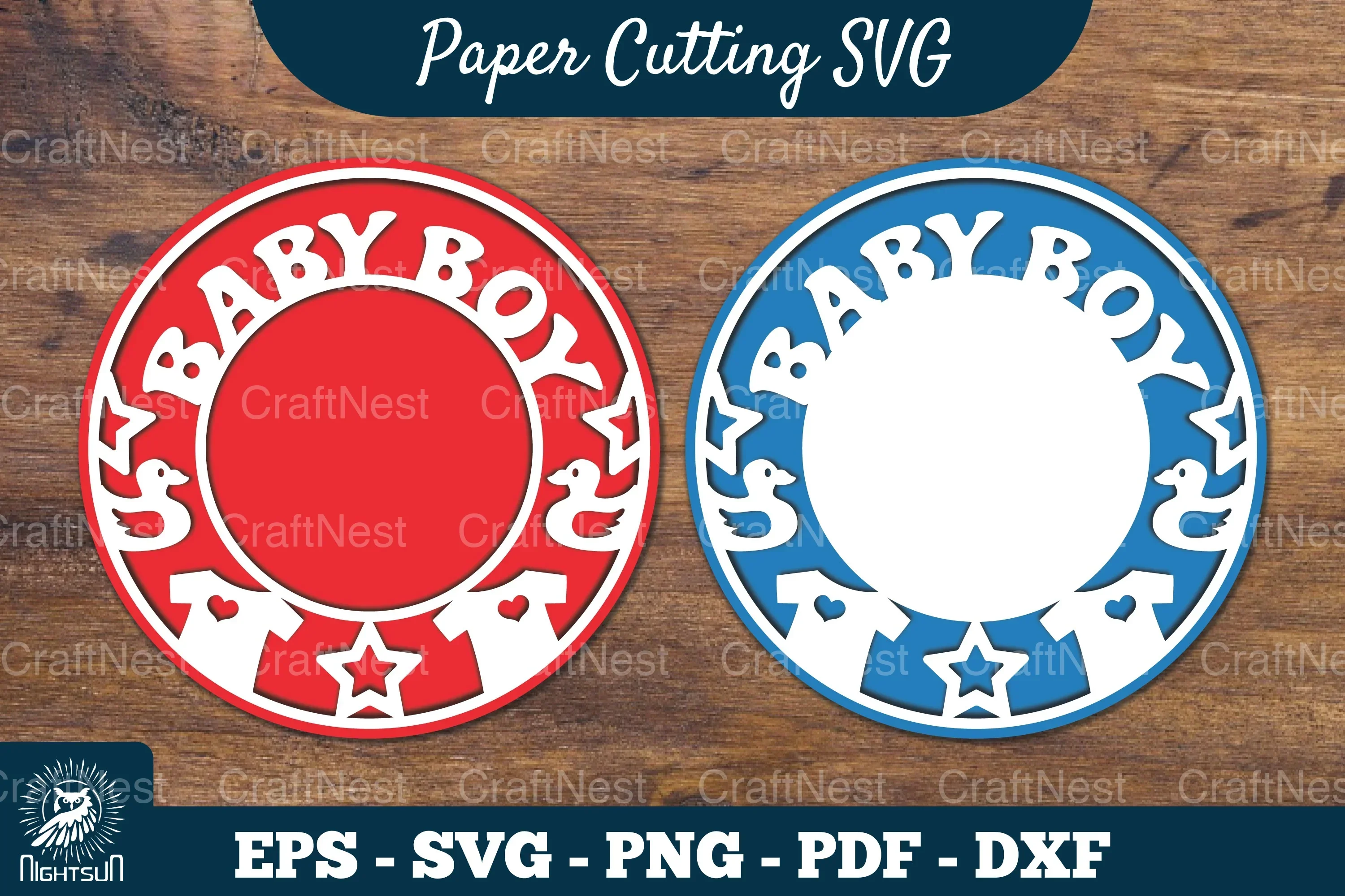 Baby Boy Papercut Circle Clipart Bundle