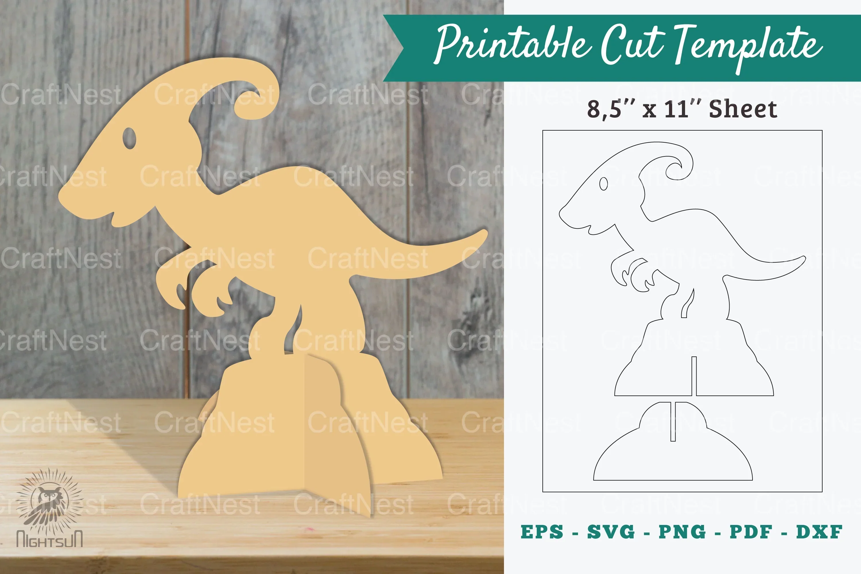 Baby Dinosaur Printable Cut Template - Clipart Bundle