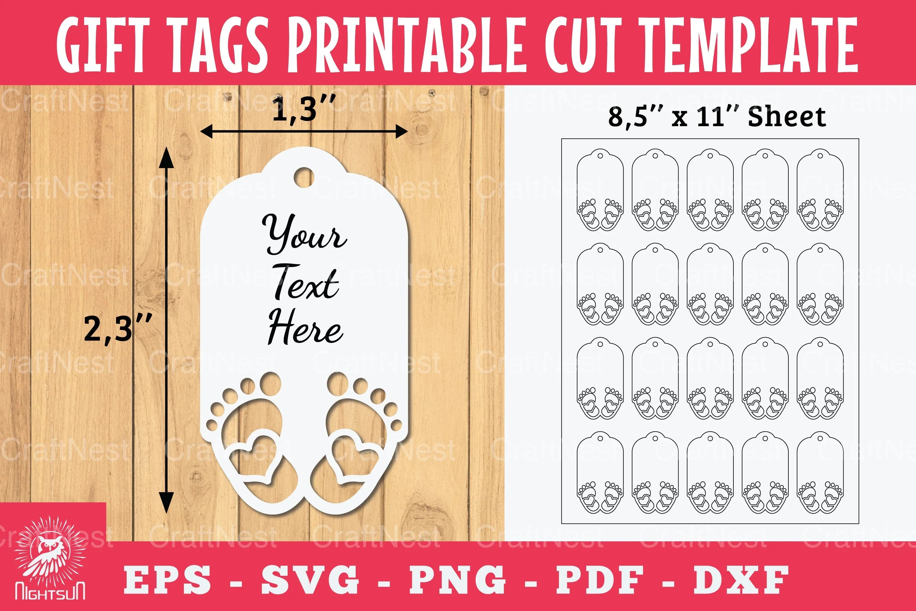 Baby Footprint Tags Printable Template Bundle